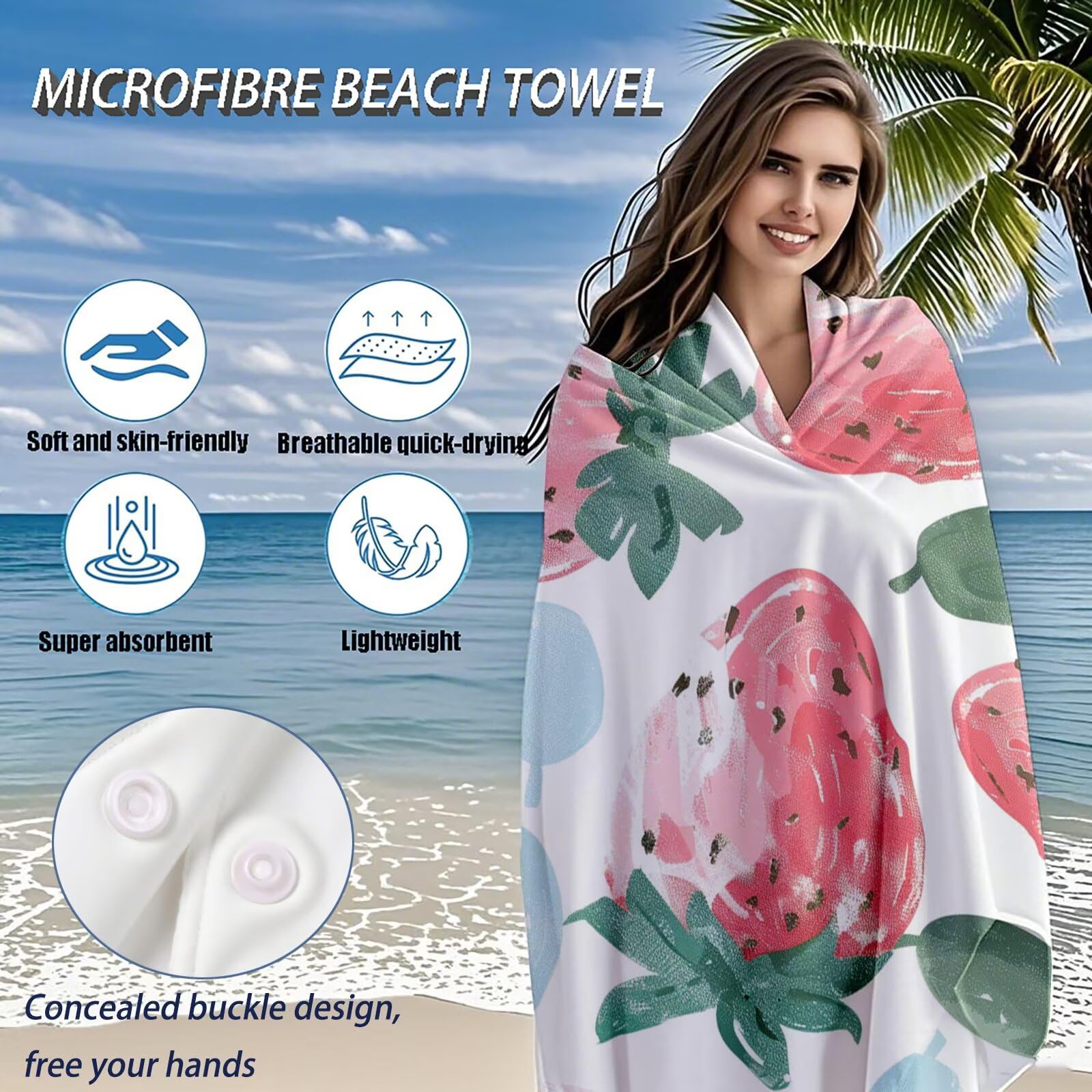 Serviette de Plage Microfibre Serviette Plage 100x150 cm 2 Pack Séchage Rapide, Anti-Sable, Absorbante Fonction drap de plage xxl pour Bain, Sport, Voyages, Sauna, Piscine, Yoga, avec Sac Fruit Q-259