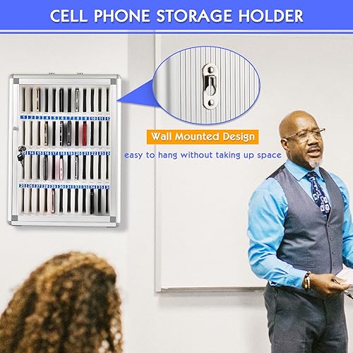 Miniatura 3 de Gabinete de almacenamiento para teléfonos celulares con 48 ranuras, de aleación de aluminio, para montaje en la pared con cerradura, se puede llevar
