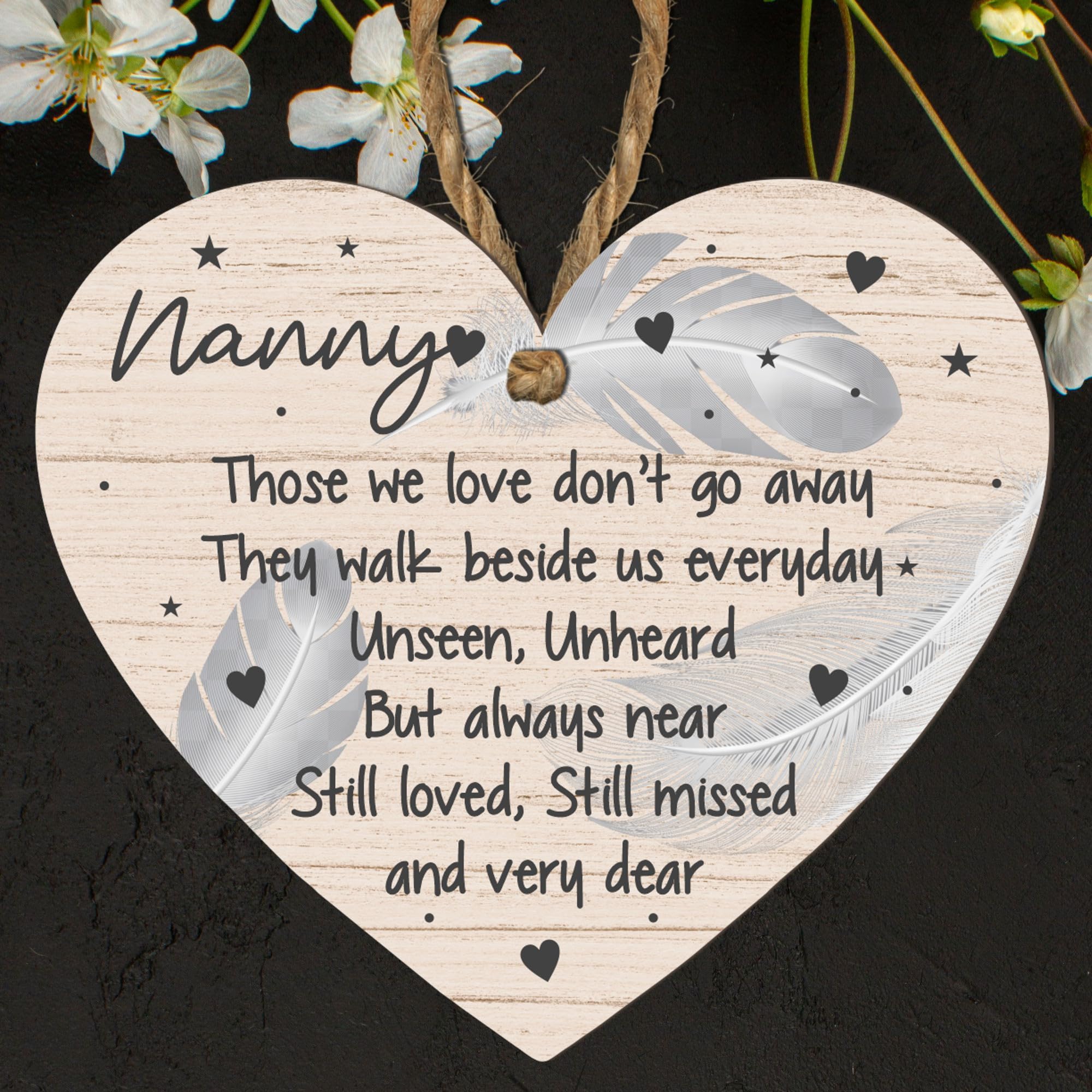 Personalised Memorial Plaque for Gran, Grandma, Granny, Nan & Nanny | Wooden Heart with Memorial Quote | Thoughtful Remembrance Gift (Nanny, Large: 23 cm (H) × 20 cm (W))