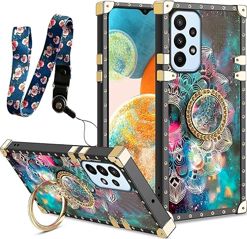 nancheng Funda cuadrada para Samsung Galaxy A23 5G  4G para niñas y mujeres, bonita flor de pétalos de colores, estrella y cielo, con soporte de