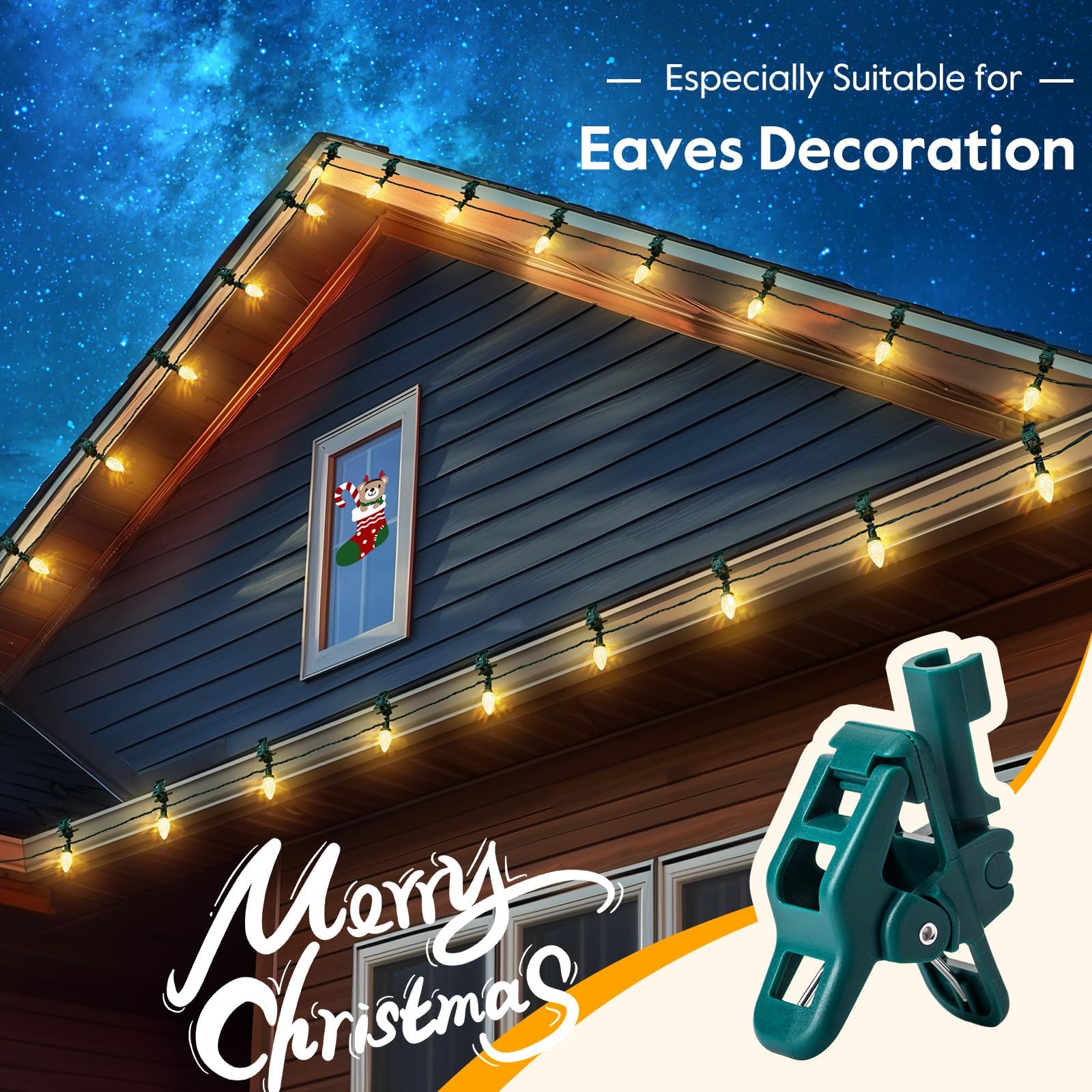 C9 LED-Weihnachtsbeleuchtung für den Außenbereich mit 100 Federklammern, 30,5 m, 100 LEDs, wasserdicht, Erdbeer-Lichterkette, kommerzielle Qualität, ausziehbar, perfekt für Dachlinie, Terrasse, Haus