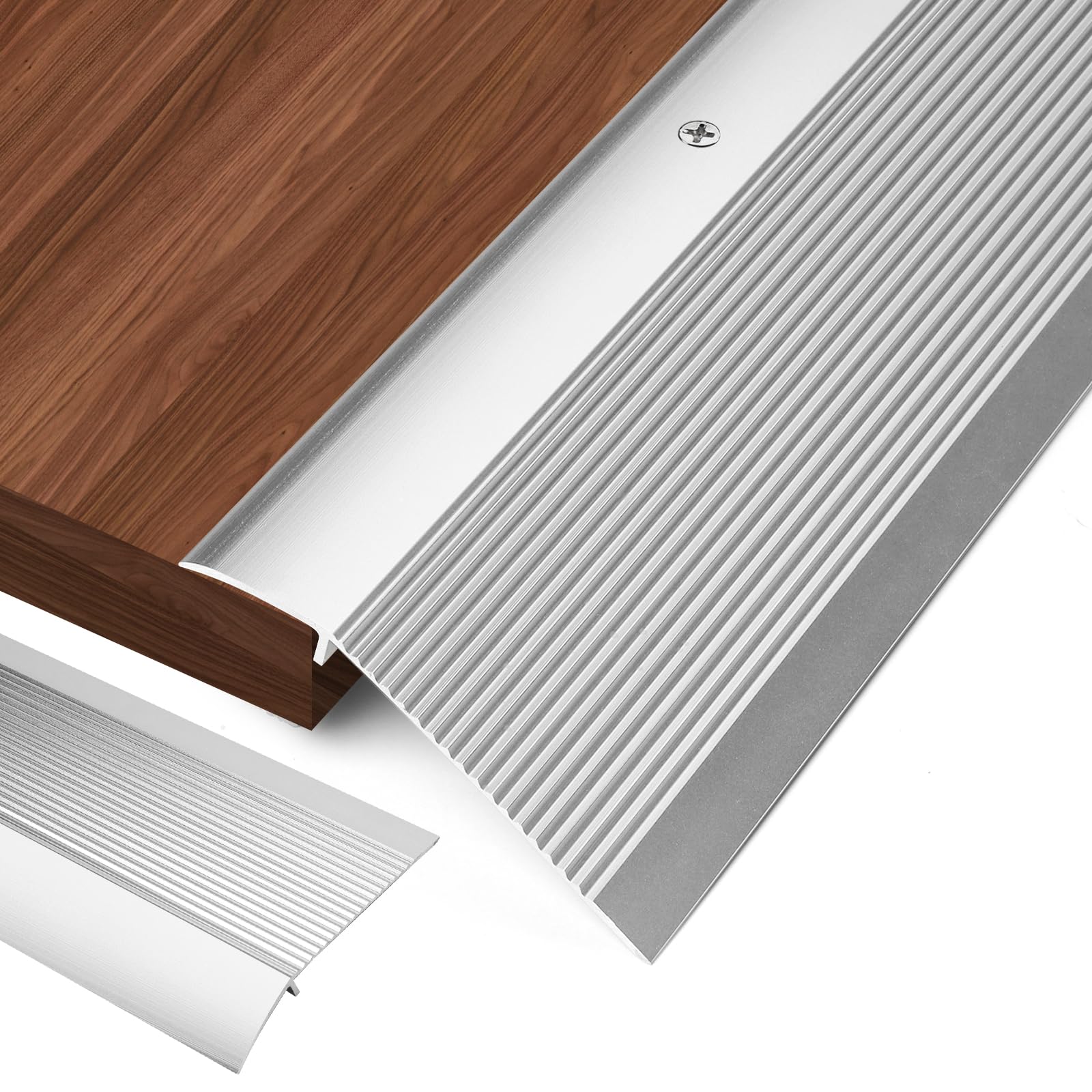 Aluminium-Metall-Türschwelle für Türen, Rampen für Türen bis zu 4,1 cm, für Rollstuhlfahrer zugängliche Übergangsleiste, für Fliesen, Holz, Vinyl, Marmor, Laminat, Betonböden (Silber, 2 Stück)