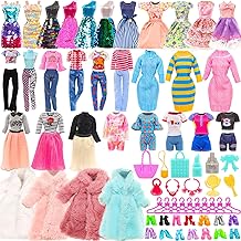 Festfun 45 Pcs Clothes & Accessories For 11.5 Inch Doll - 1 Coat, 1 Sweater, 7 Dresses, 5 Clothes, 10 Shoes, 10 Hangers, 11 Accessories