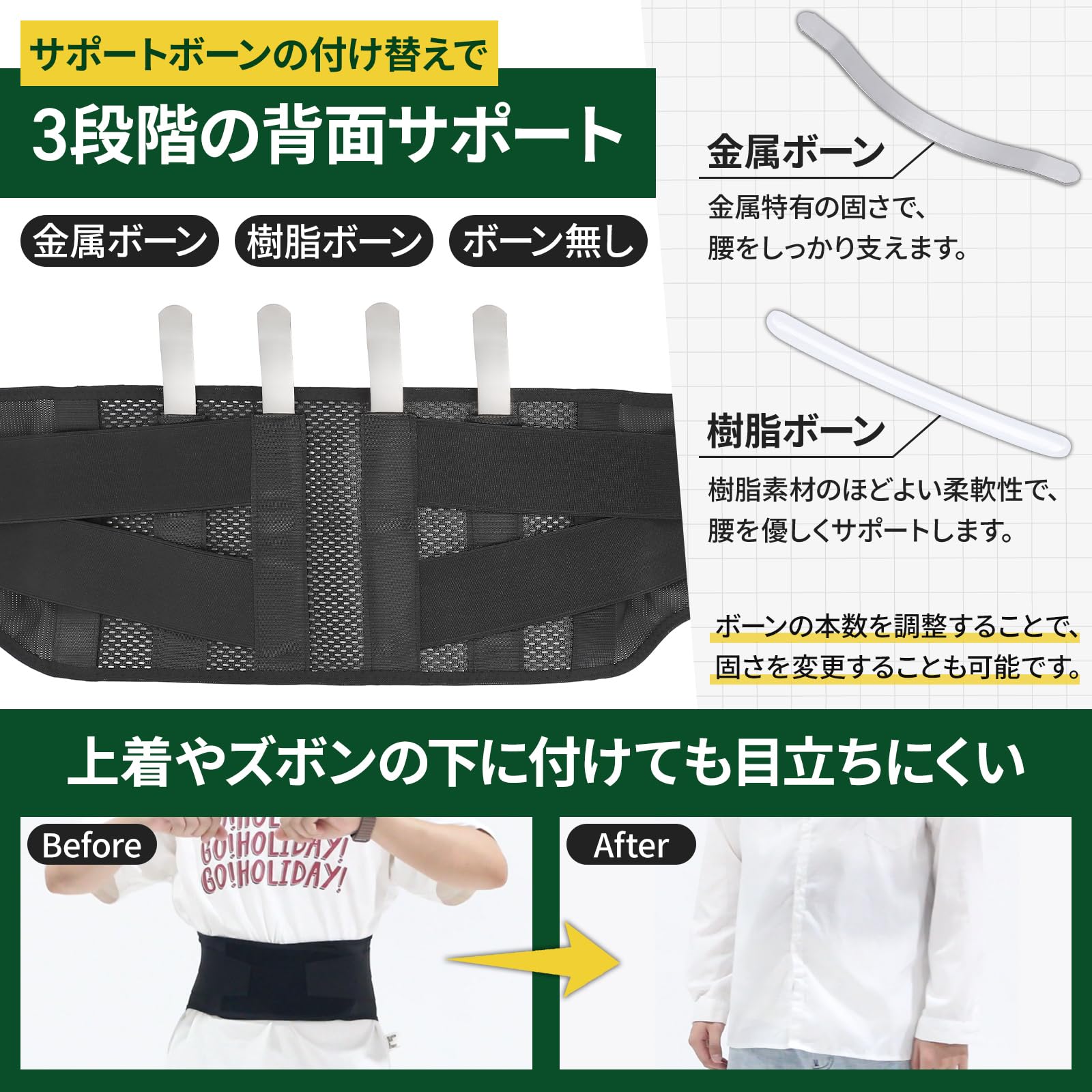 Amazon | Aranoyas 腰サポーター 二重加圧式 硬軟ボーン2種 洗濯可
