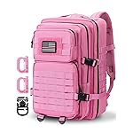 Hannibal Tactical MOLLE Assault Backpack, Tactical Backpack Military Army Camping Rucksack, 3-Day Pack Trip w/USA Flag Patch, D-Rings, Pink