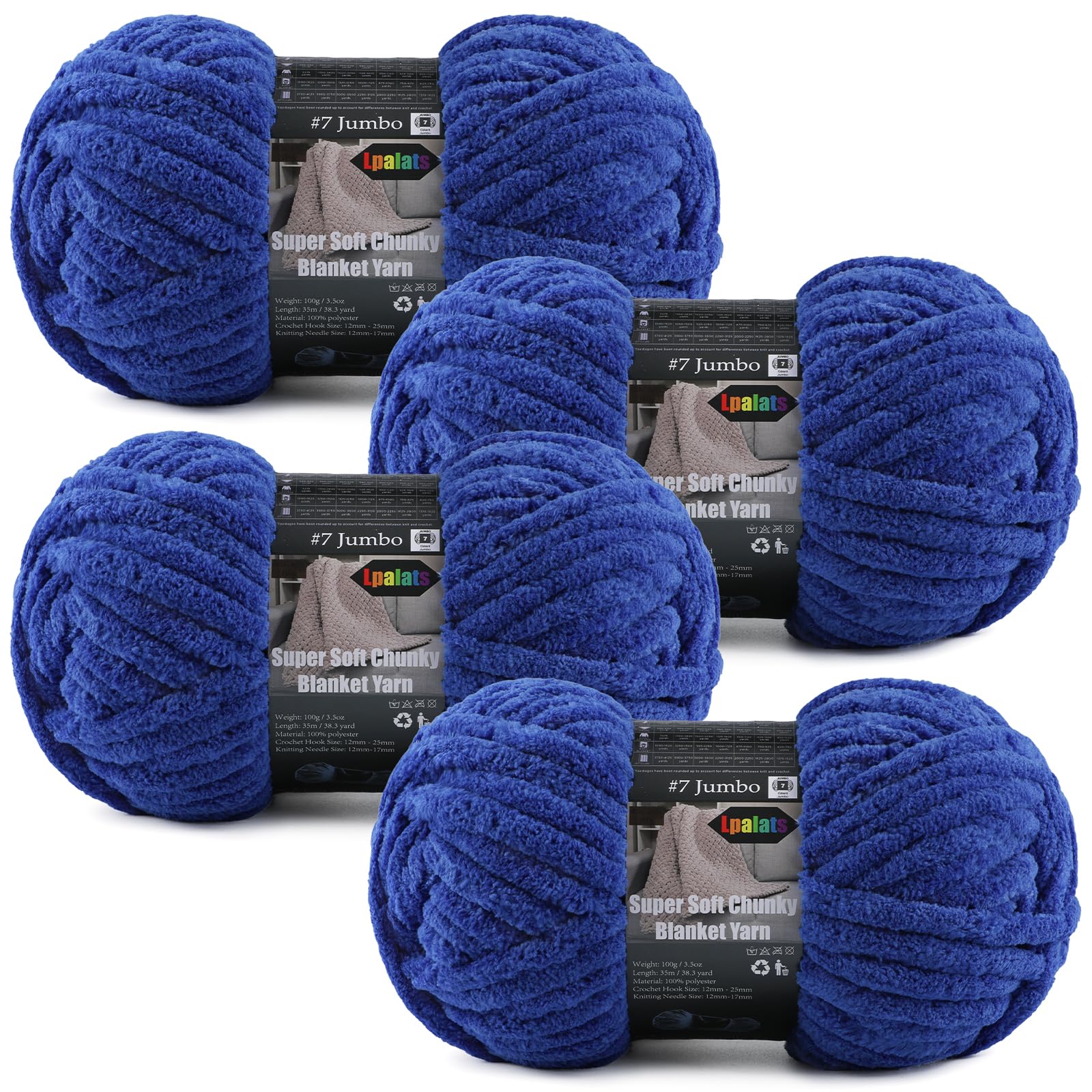 4-Pack Chunky Yarn for Crocheting Blankets &amp; Big Projects - 14oz/152.8yd Total, Ultra Soft &amp; Bulky Chenille Yarn, Perfect for Blankets, Amigurumi, Navy Blue