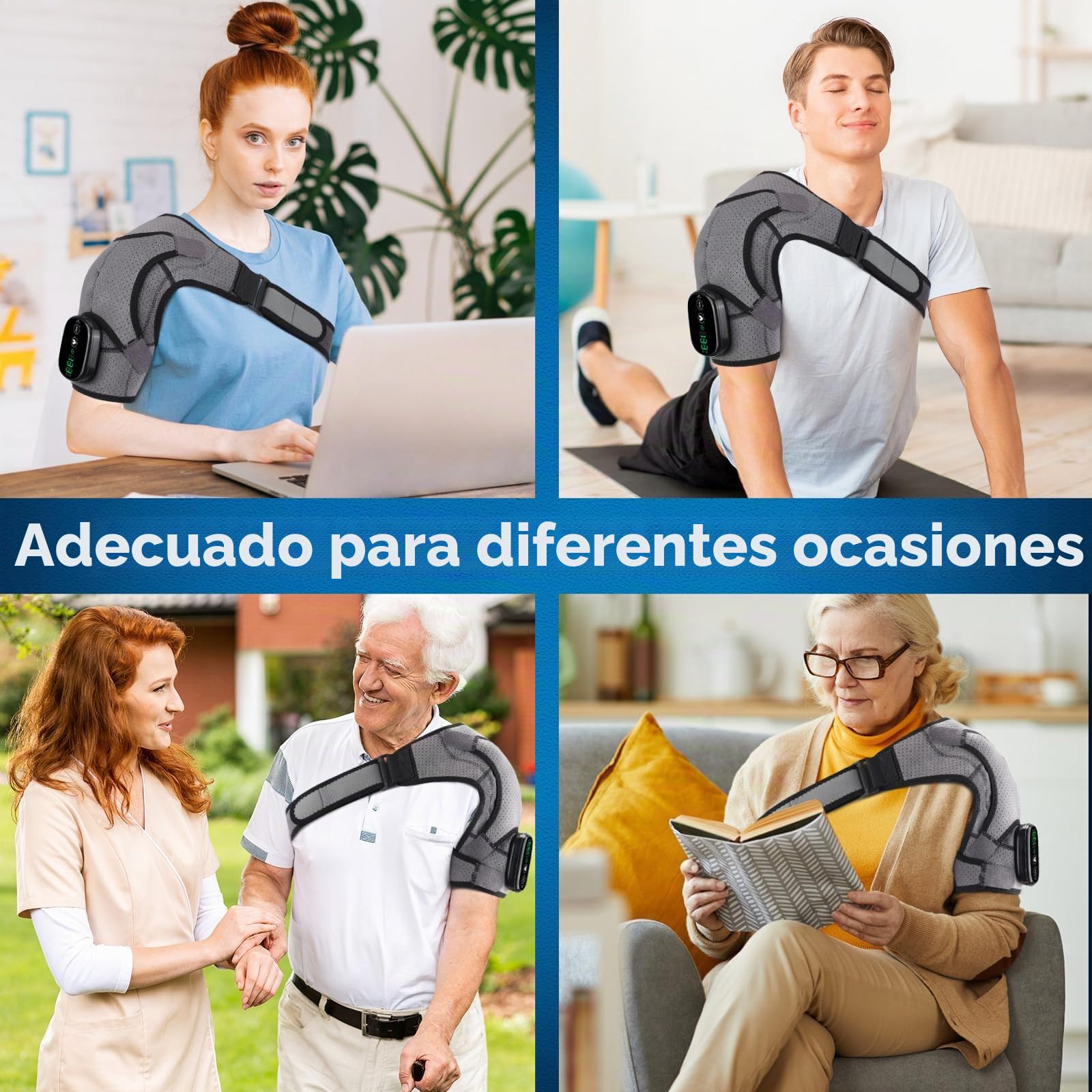 Soporte de Hombro Inalámbrico con Calefacción, Almohadilla Masajeadora para Hombros Térmica,Hombrera Térmica Con 3 Niveles De Calor Y Vibración para hombres y mujeres (Gray)