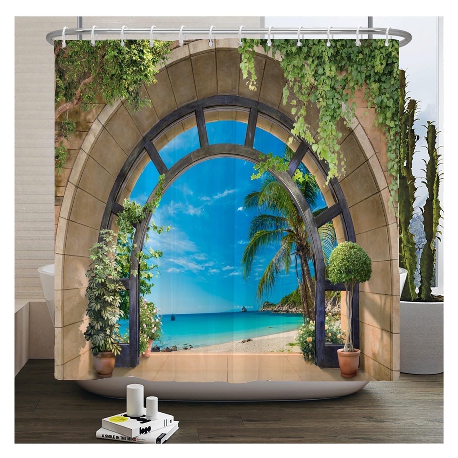 Cortina De Ducha Cortinas de Ducha Impermeables con Paisaje de Flores, Cortinas de baño de Flores de Calle Rural, Tela de poliéster, decoración Lavable, Cortinas de baño(DM1723,W300xH180cm)