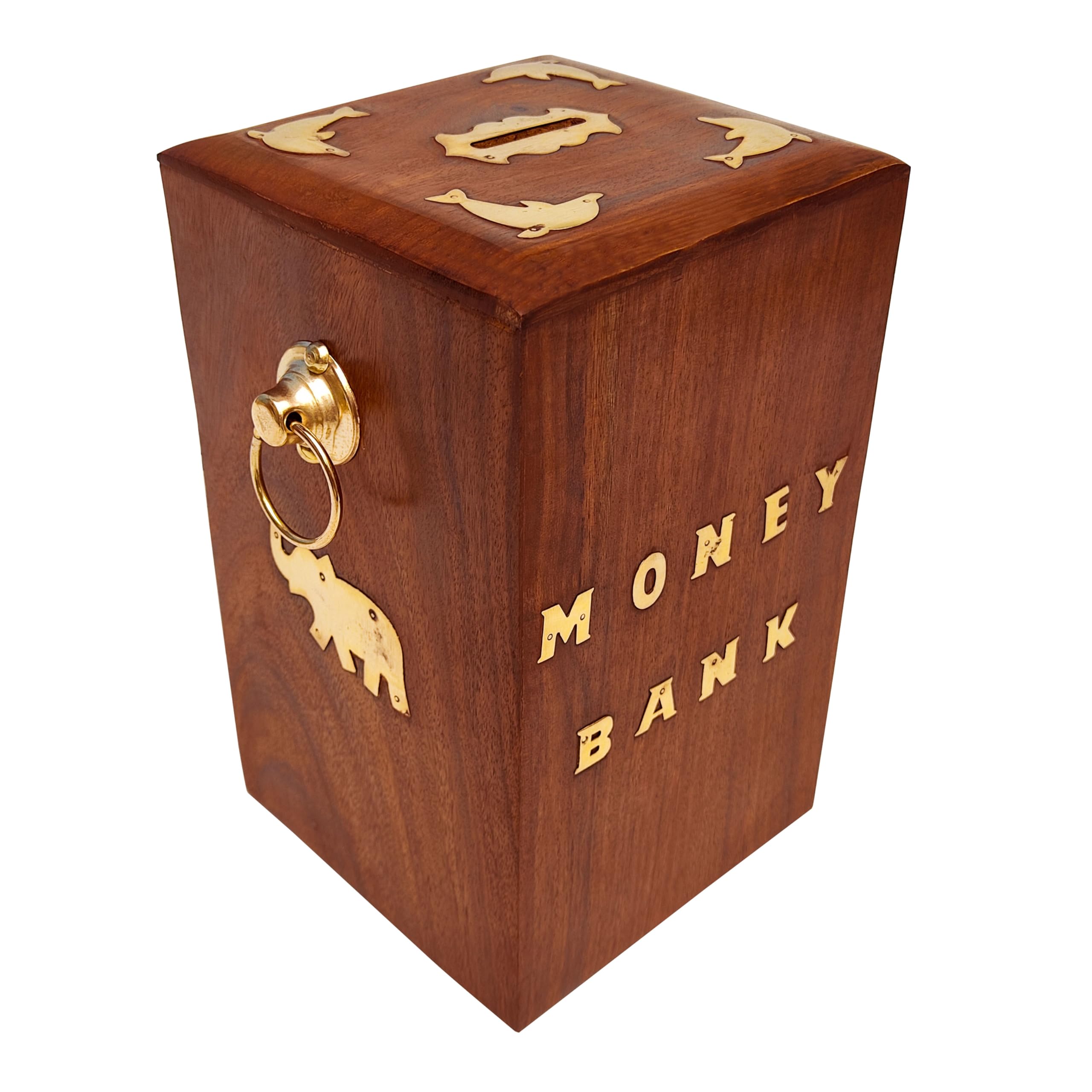PARK CITY Wooden Money Bank - Big Size Master Size Large Piggy Bank Wooden 8 x 5 inch for Kids and Adults (Brown)