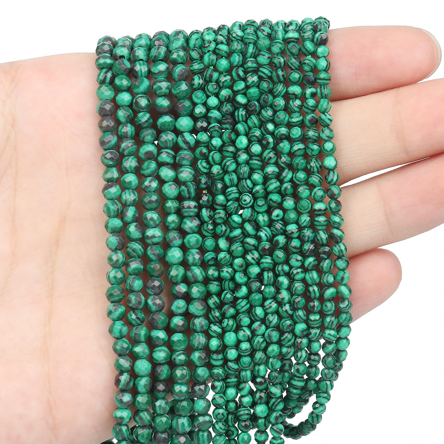 2mm 180pcs Natural Green Peacock Stone Beads, Songxi Small Faceted Round Loose Gemstone for Jewelry Making, DIY Art and Craft, Bracelet Necklace (1 Strand)