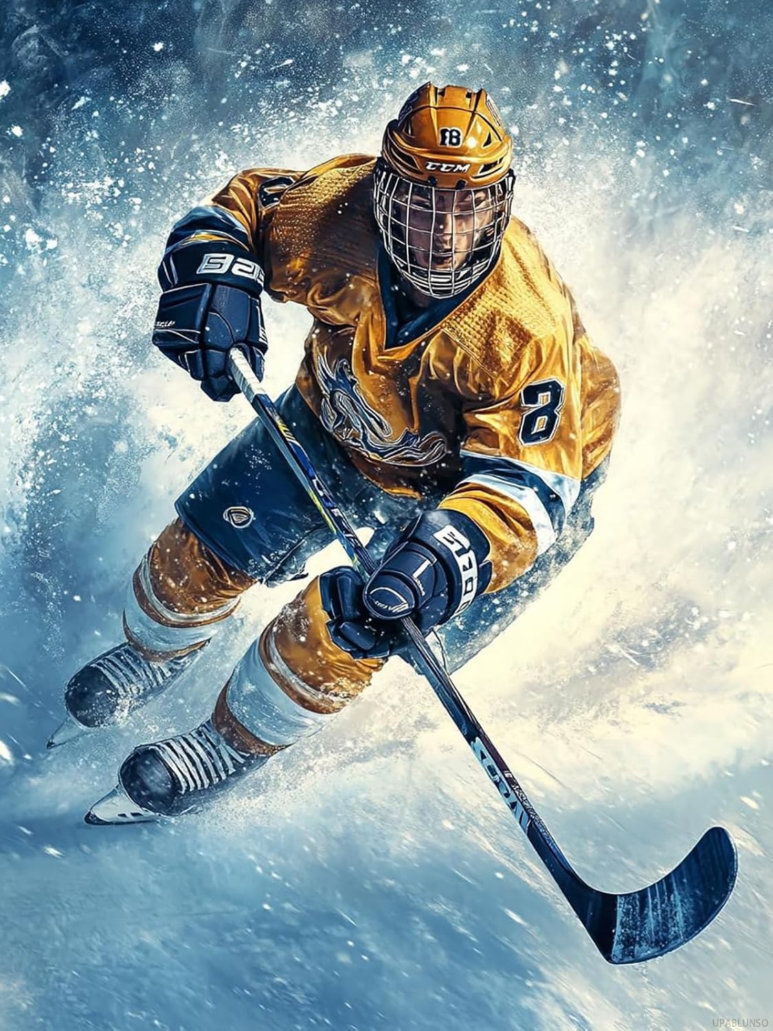 UPABLUNSO 5D Ice Hockey Diamond Art Kits for Adults DIY Round Full Drill Diamond Paintings Gem Art for Beginners Home Wall Decor 12x16 Inch