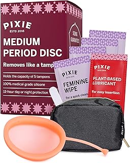 Pixie Menstrual Disc for Feminine Care - Ranked 1 for Best Tampon Alternative Period Disc - 100% Medical-Grade Silicone - Removes Like a Tampon - Wear 12 Hours - Capacity of 5 Tampons (Coral, Medium)