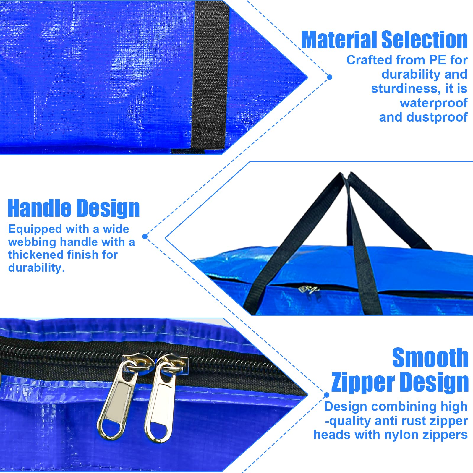 Borse da Trasloco Grandi 100 L con Manici e Cerniere, Borsa Portaoggetti Trasparente per Vestiti Coperte (Nero, Blu)
