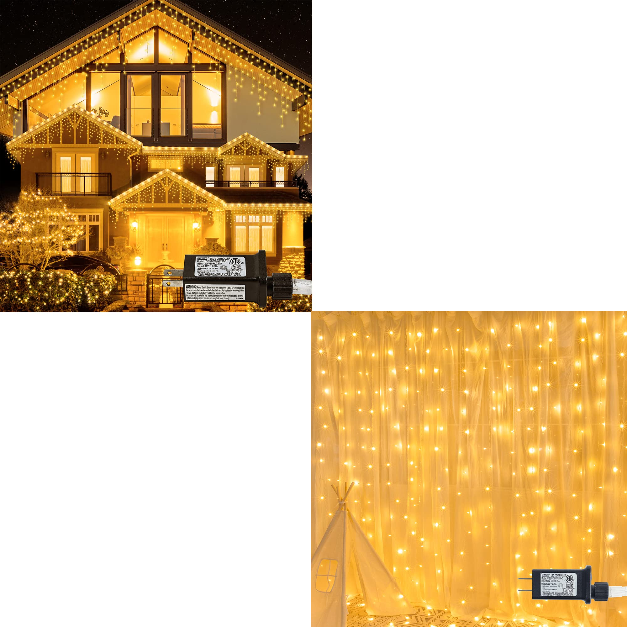 oopswow 300LED Icicle Lights with 304LED Curtain Lights