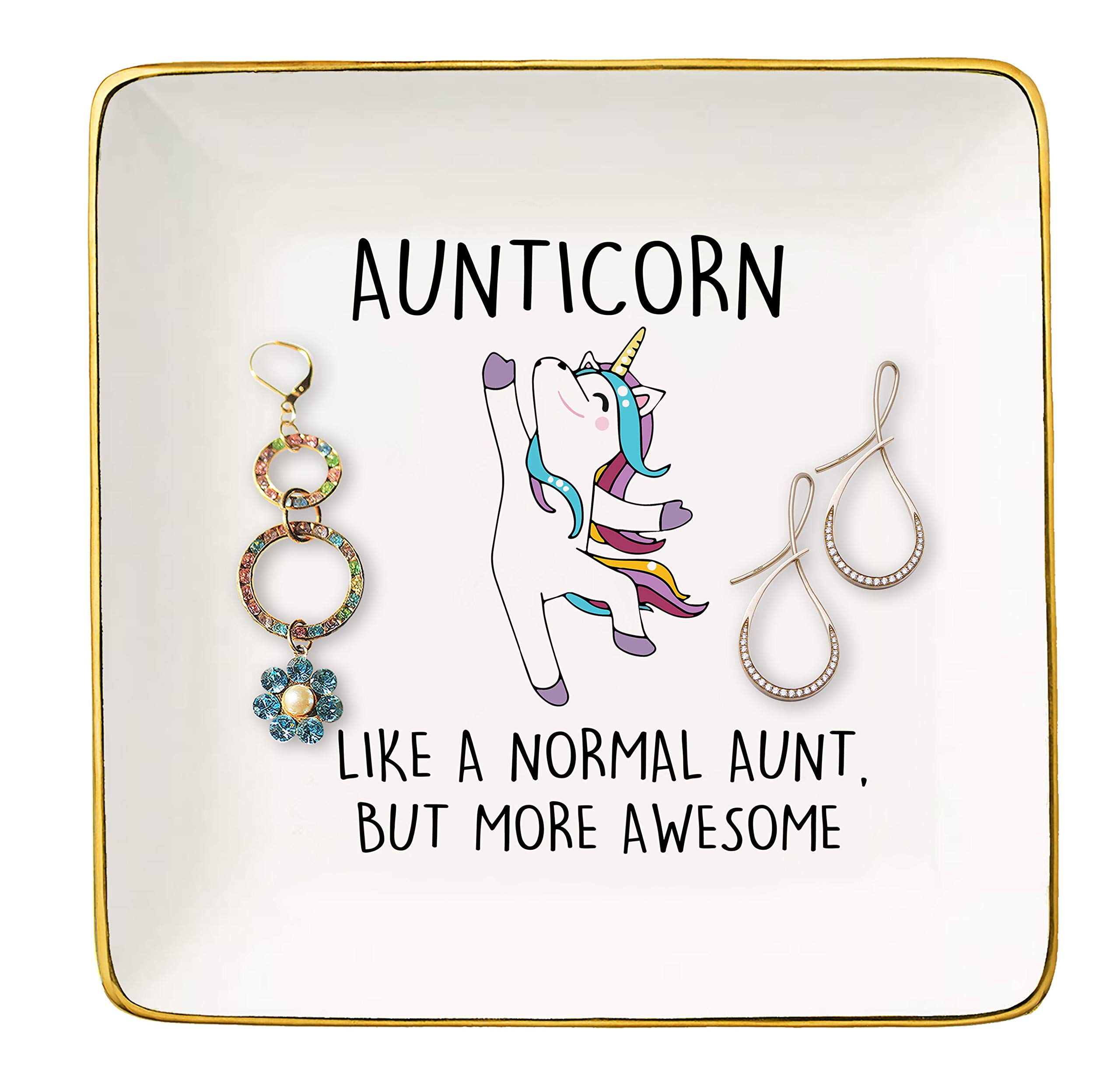 Like A Normal Aunt – Ceramic Jewelry Holder Ring Dish Trinket Tray – Funny Aunticorn Gift For Auntie -Unicorn Aunt Gift For Wedding Anniversary Birthday Mother's day Christmas -Best Aunt Ever Gifts