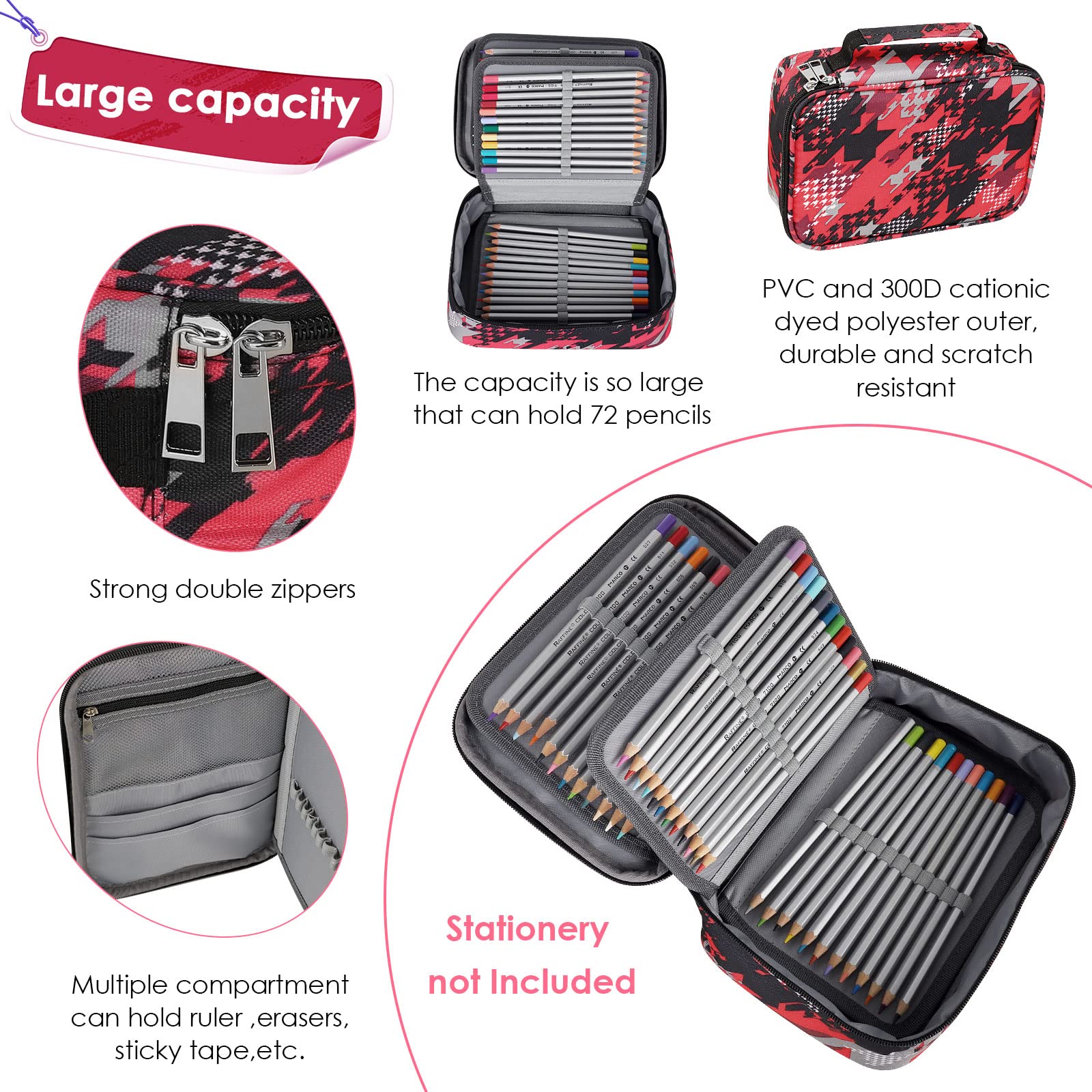 Astuccio Portapenne Con Cerniera Grande Capacità 72 Slot | Organizer Per Pennarelli E Matite In Tessuto Nero, Custodia Scuola E Ufficio