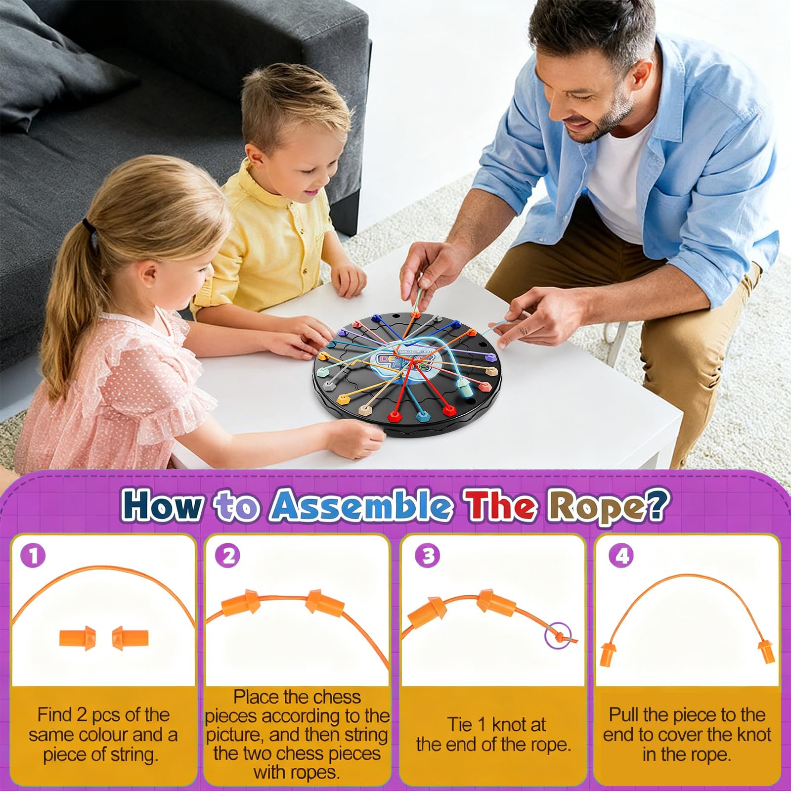 Brainy Knots Gioco da Tavolo | Puzzle Slegare Corda con 10 Fili Colorati | Gioco Logica per Bambini 3+ | Gioco Famiglia Viaggio Strategico
