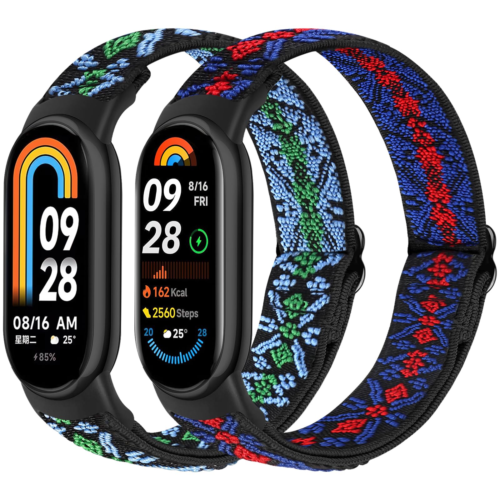 BTTNG Elastische Nylon Armband Nur Kompatibel mit Xiaomi Smart Band 10/9/8, Verstellbare Dehnbare Armbänder Sport Ersatz Armband für Xiaomi Mi Band 8/Mi Band 9/Mi Band 10 Herren Damen (2 Stück)