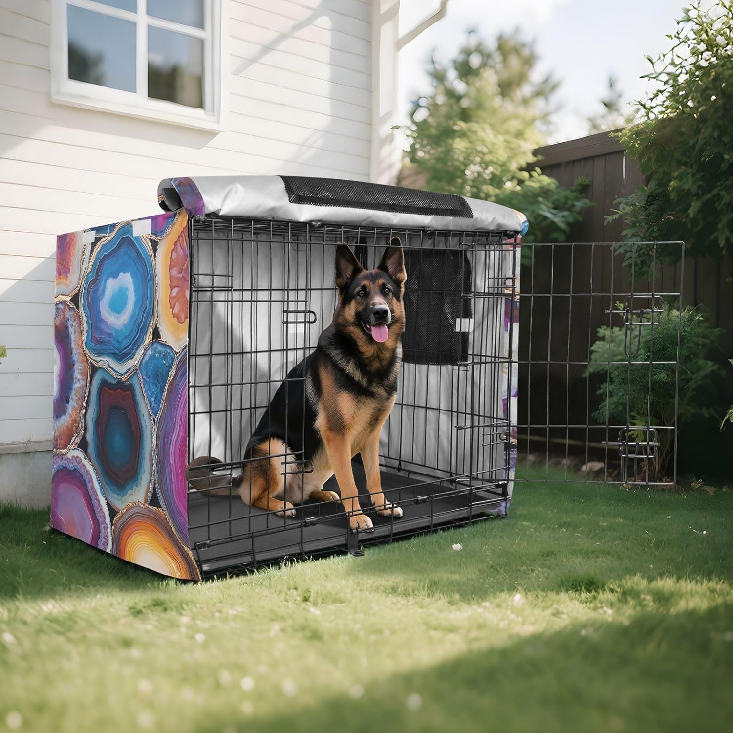 Colorful Agate Slices Dog Crate Covers Universal Size Fit, Crate Cover for Dog, Large