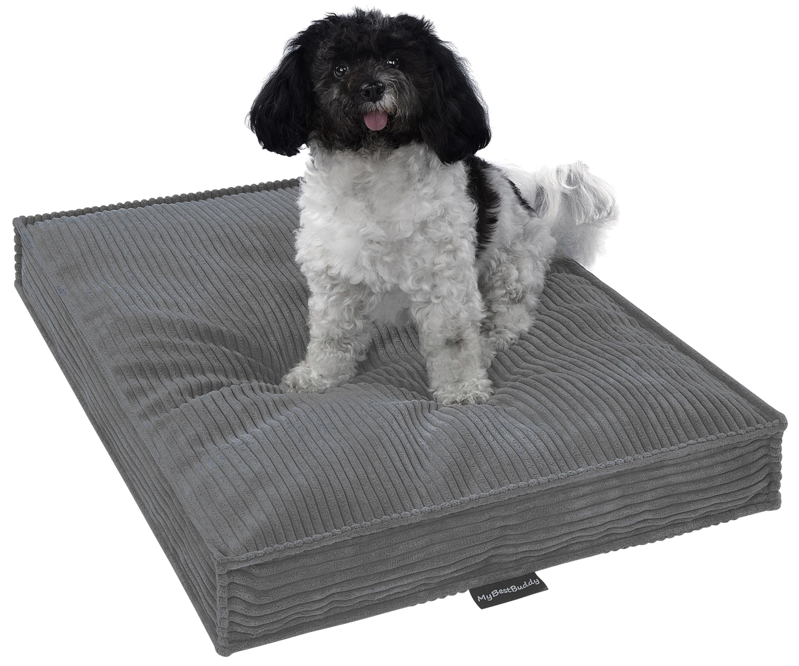 MyBestBuddy Hundekissen Visco grau 60x40 cm S mit POSO-Cord Stoff mit Viscoseschaum und Komfortschaum-Flocken, 40°C waschbar - Hundebett/Haustierbett für kleine Hunde oder Katzen, 60 x 40 cm