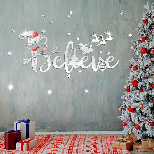 Vista 12 de Christmas Snowman Acrylic Mirror Self Adhesive Window Sticker Decorative Cling Holiday Wall Decal for DIY Home Wall Bedroom Living Room Party Gold