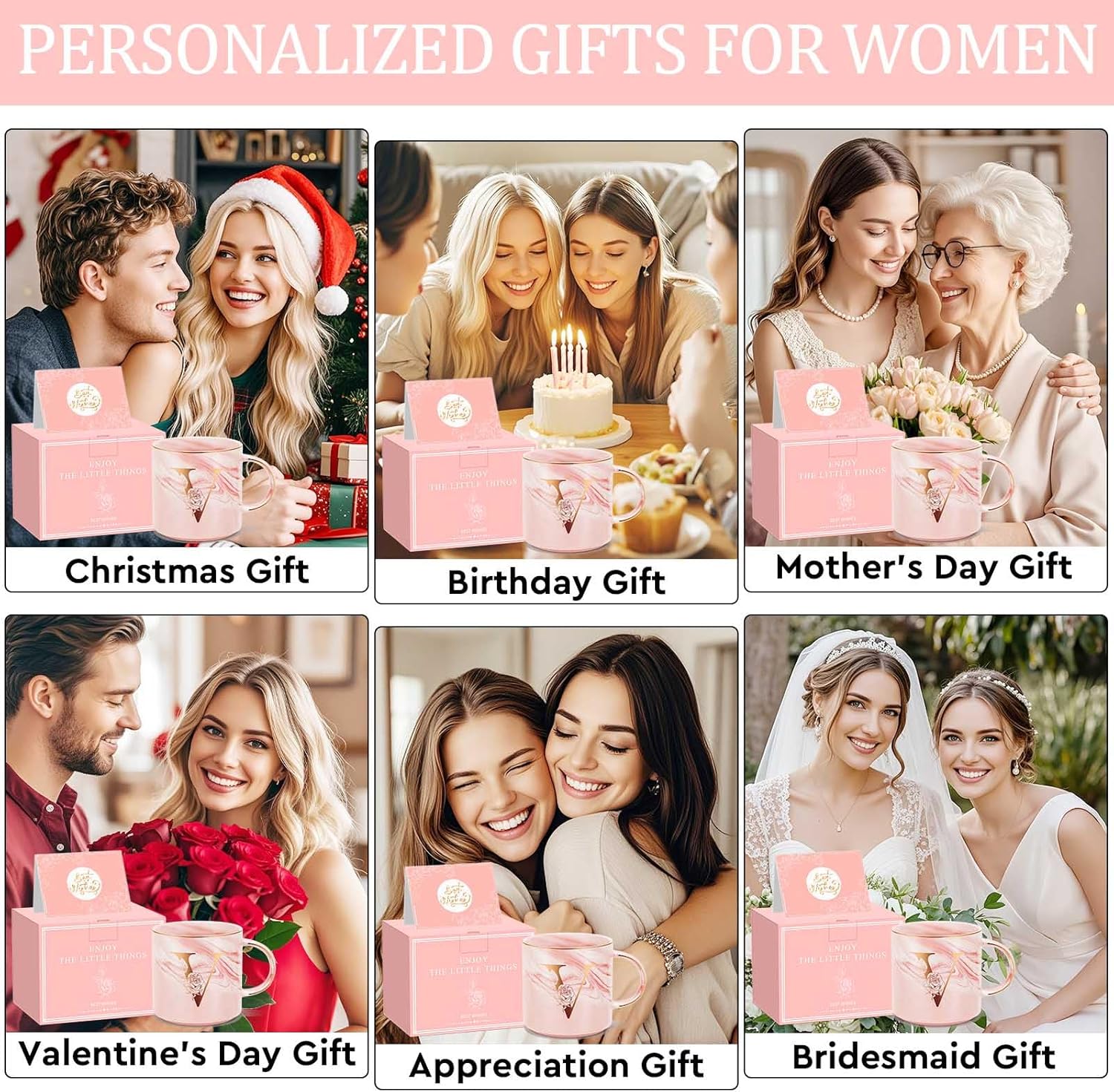 Valentines Day Gifts for Her, Anniversary Birthday Galentines Gifts for Women Mom Grandma Friend Sister Wife Teacher Coworker, Personalized Initial Customized Gift Monogrammed A-Z Coffee Mug 12 OZ(V) - Image 7