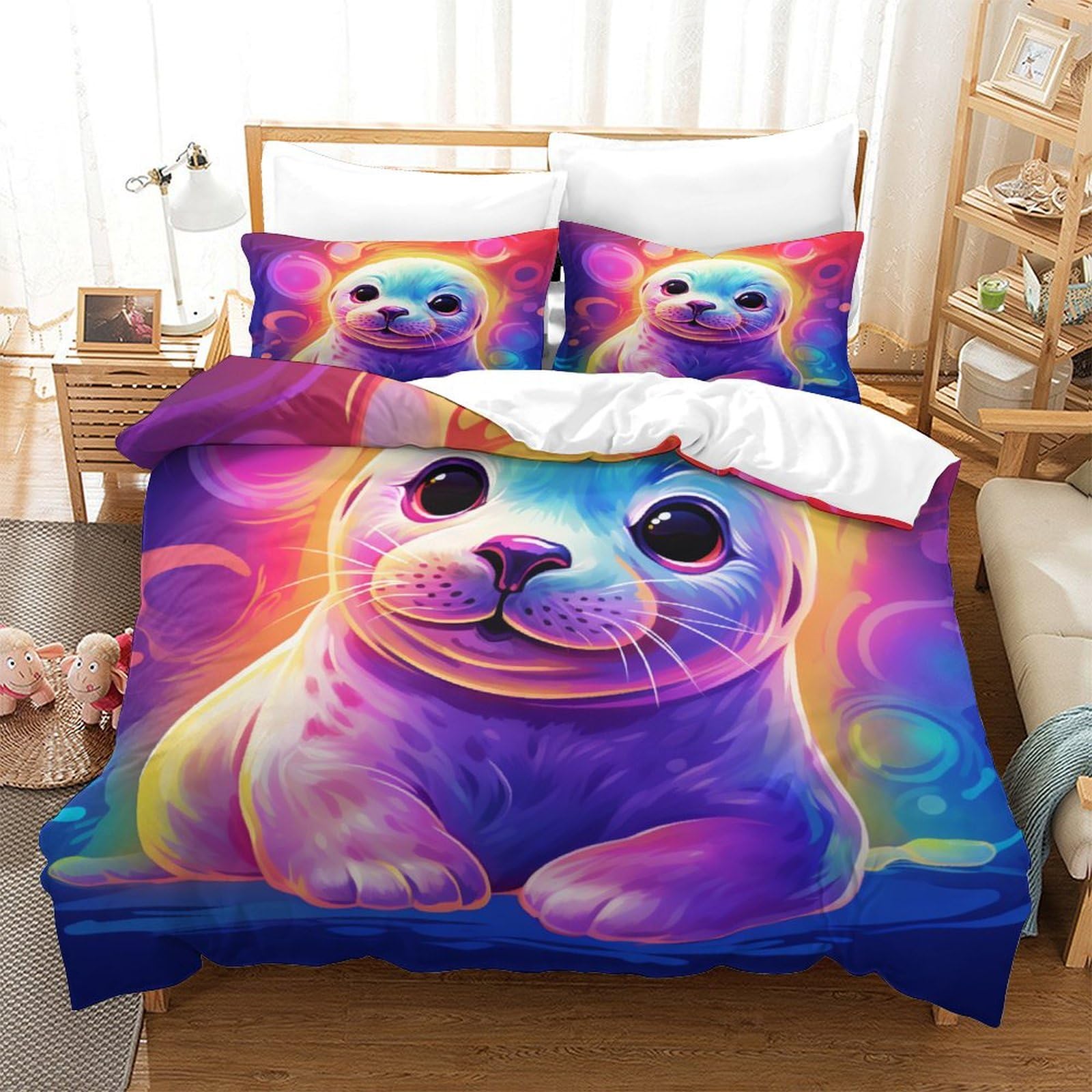Zestaw pościeli z nadrukiem 3D dla niemowląt z nadrukiem, rysowana mikrofibra, zestaw 3 szt., podwójne (200 x 200 cm), dla nastolatków i dorosłych