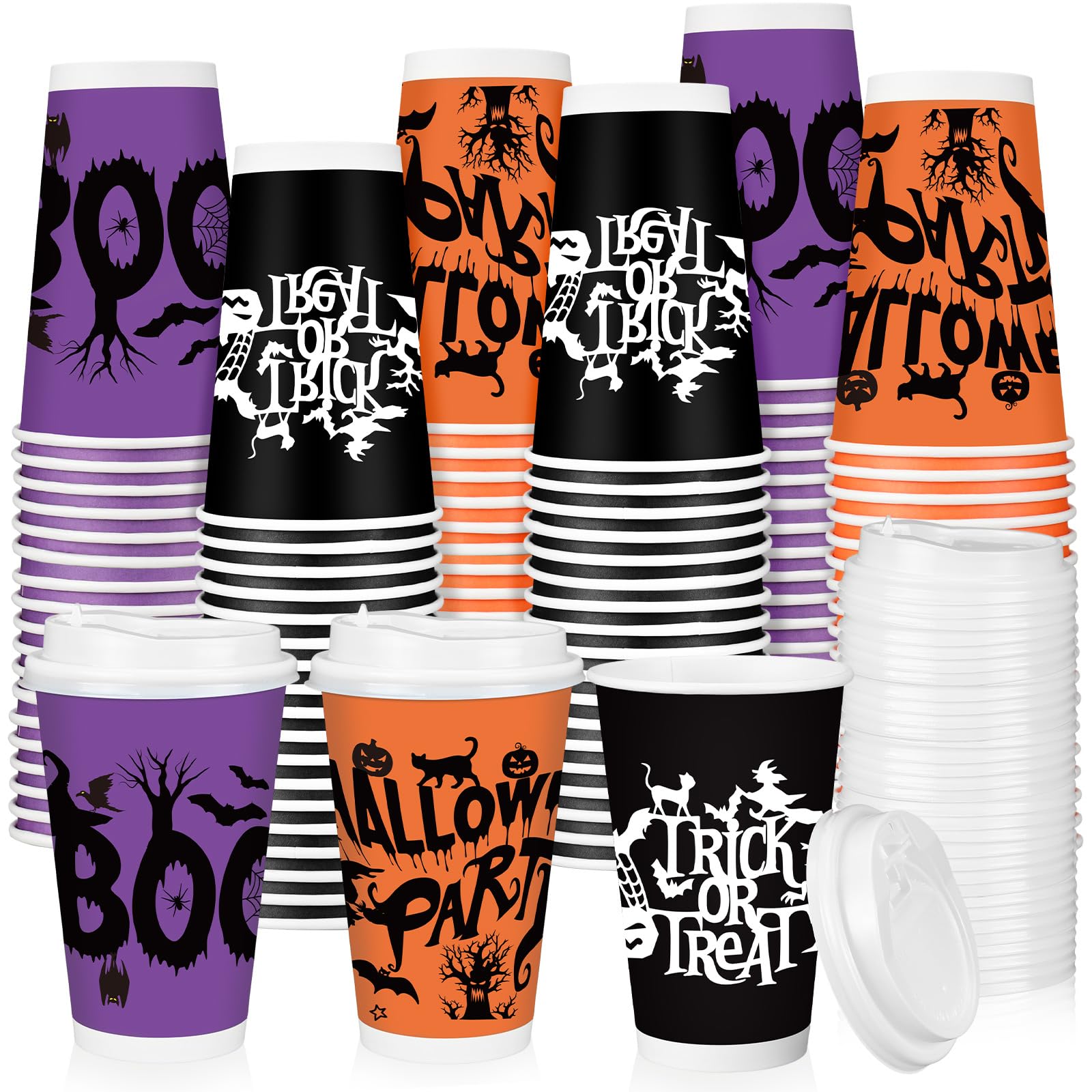Lallisa 120 Pieces/60 Set Halloween Paper Cups with Lids 16 oz