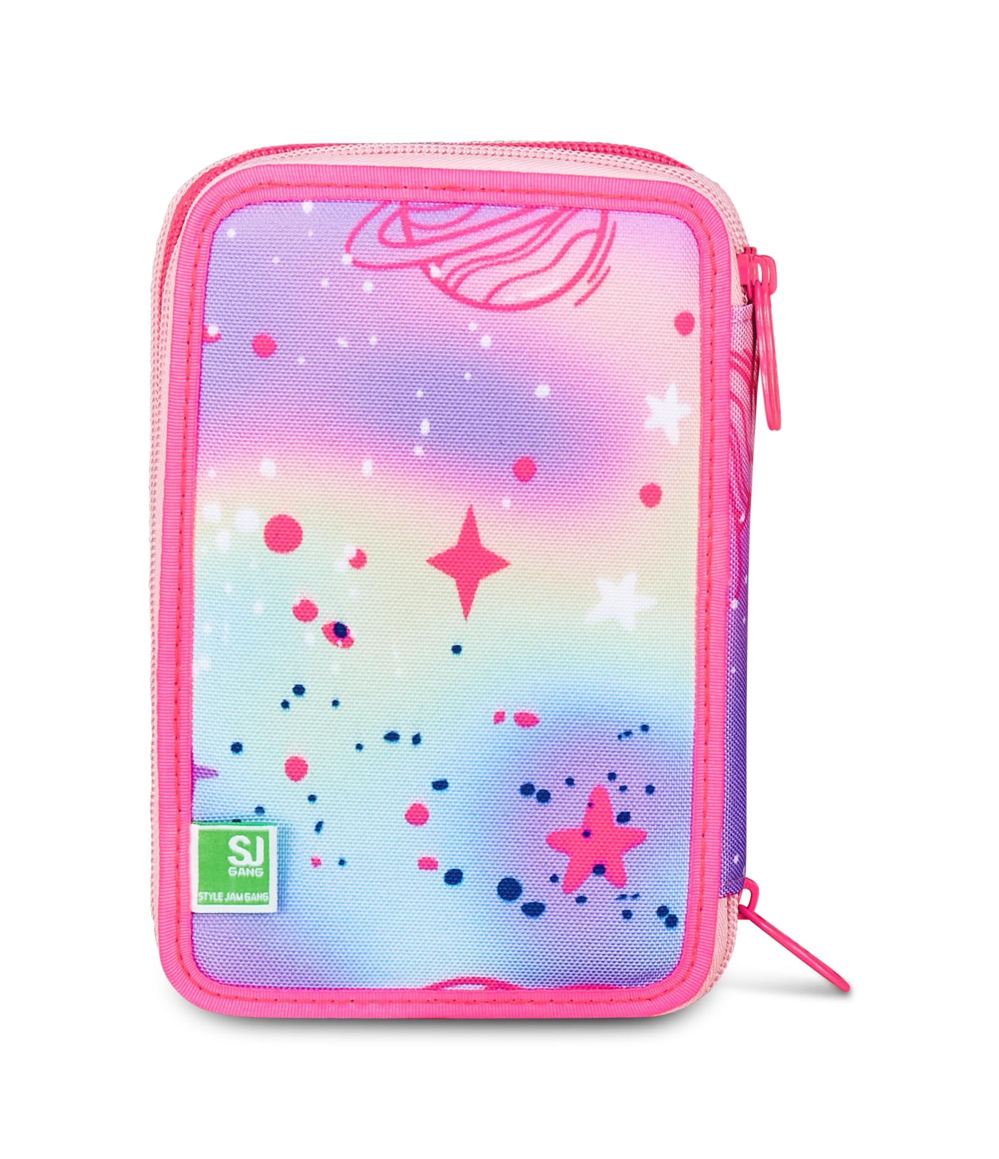 SJ GANG STYLE JAM GANG Astuccio Scuola 3 Zip Rosa Portapenne Triplo Scomparto