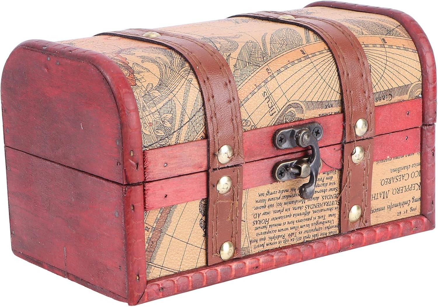 Ipetboom Wooden Jewelry Box Retro Storage Case Vintage Decorative Desktop Organizer Creative Household Wooden Case Small Map Pattern for Jewelry Accessories