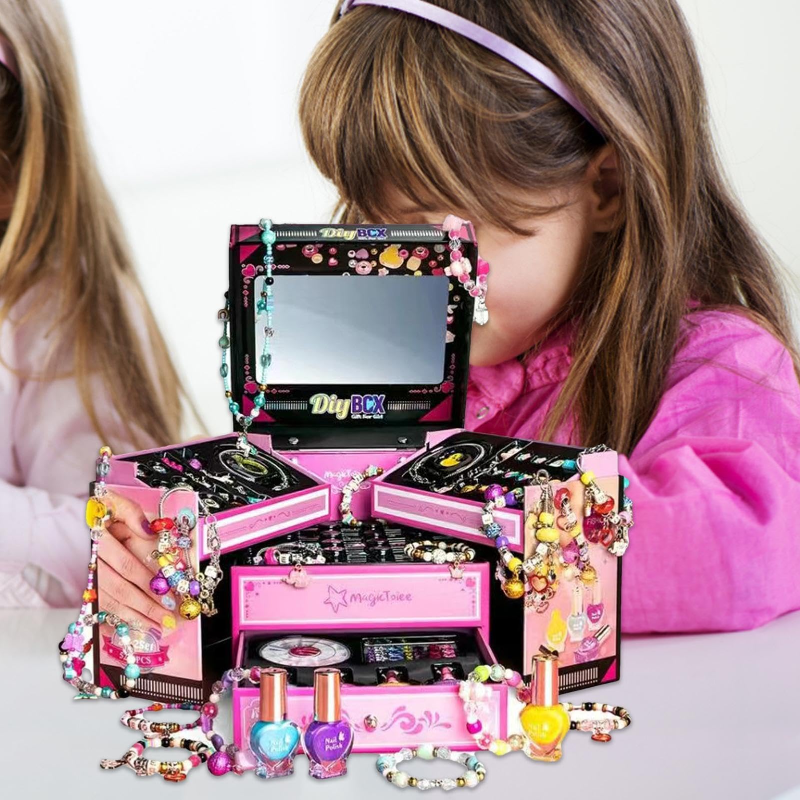 Kit Para Hacer Pulseras Con Dijes, Kit Para Hacer Joyas Para Niños | kit Para Hacer Pulseras Con Dijes De Cuentas Para Niñas, De Almacenamiento Para Hacer Joyas,Navidad Para Niñas De 4 A 12