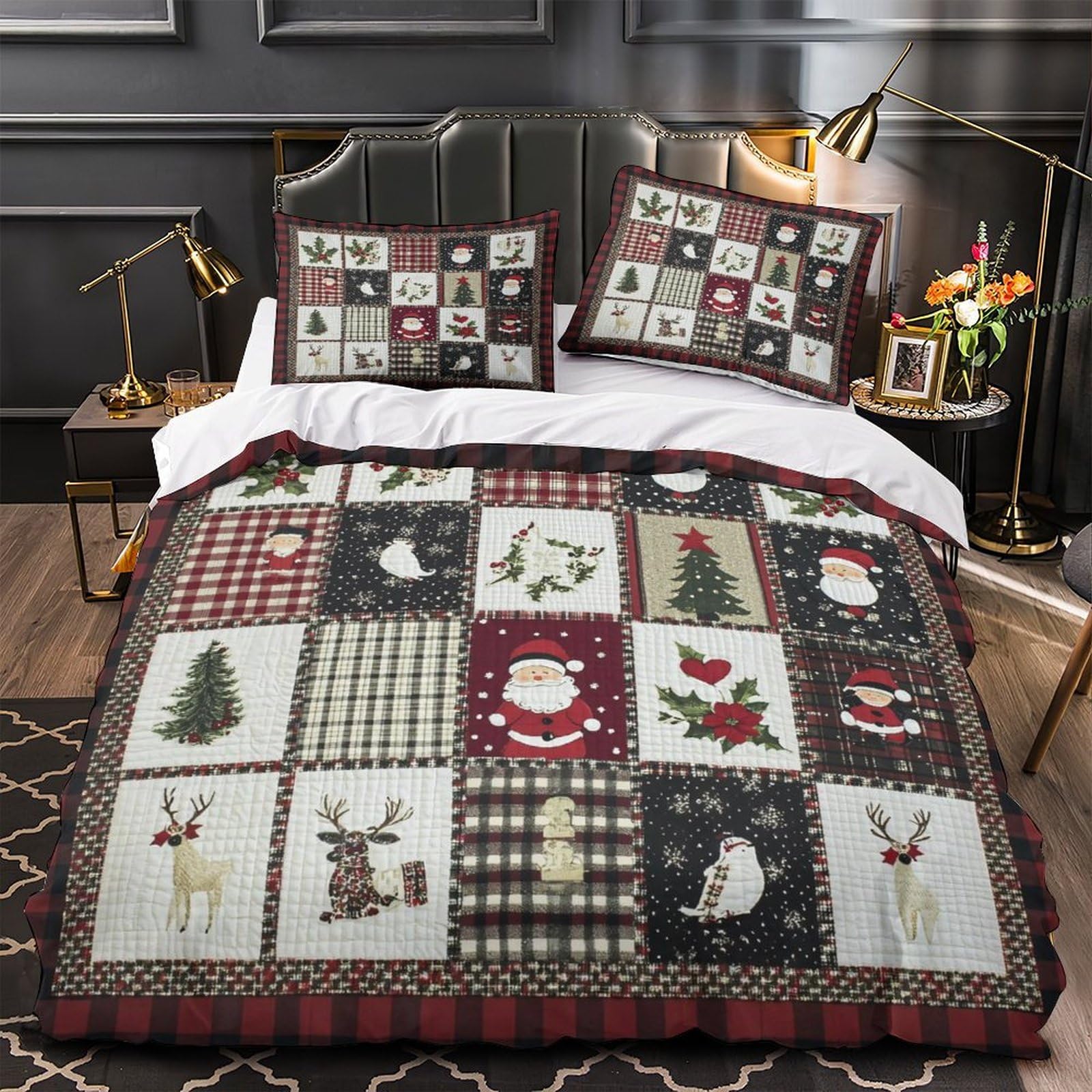 Housse de Couette Noël pour Chambre Adulte Ambiance Cosy 3D