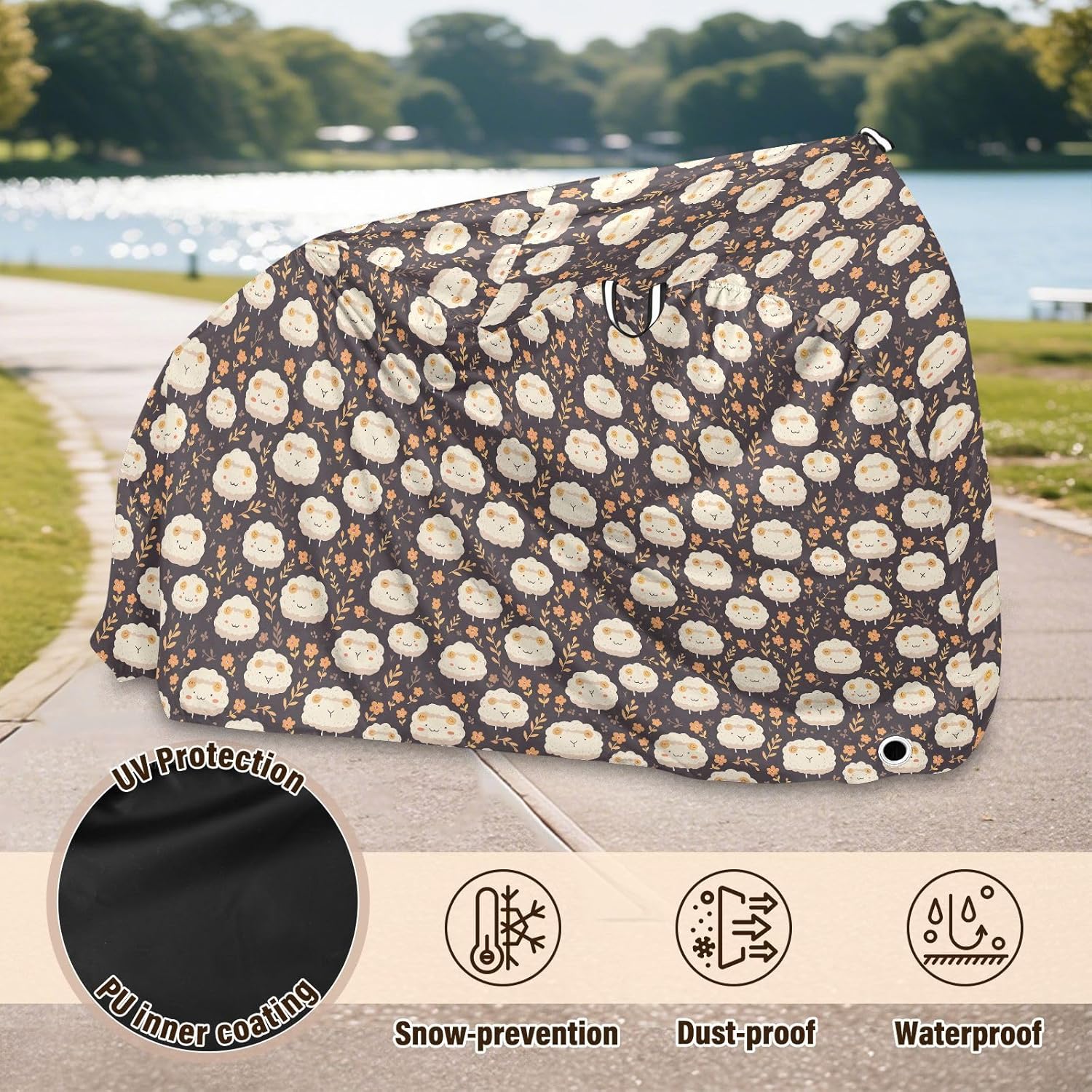 Dreamy Sheep Flowers Outdoor Bike Cover Waterproof Exercise Bike Cover Bikes Storage
