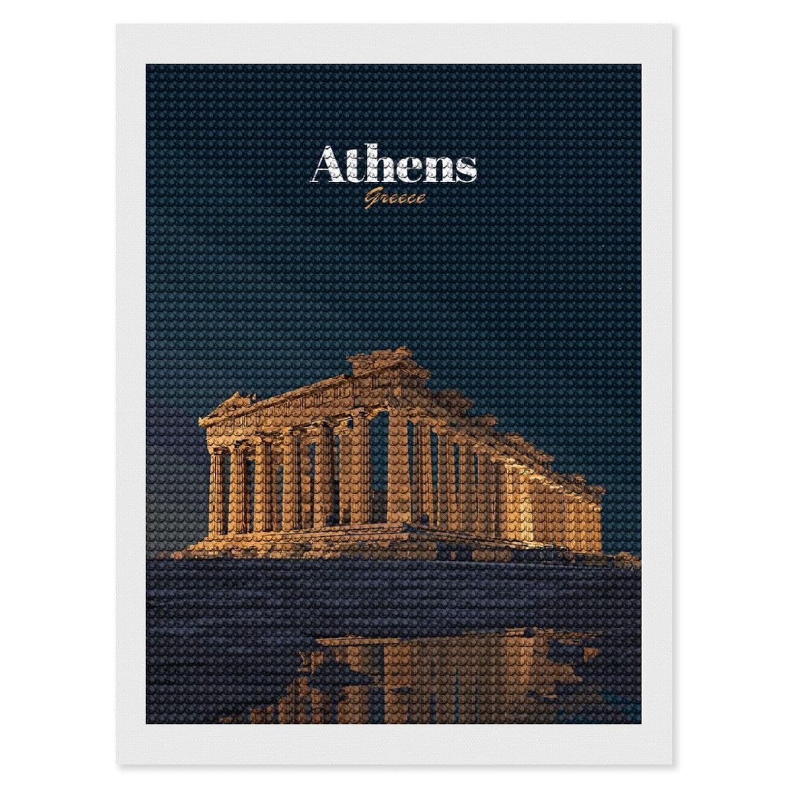 Junmoney Athens Parthenon at Dusk Diamond Art Canvas 12"x16", Full Kit Included, Bedroom Decor, for Beginners, Thoughtful Handmade Gift