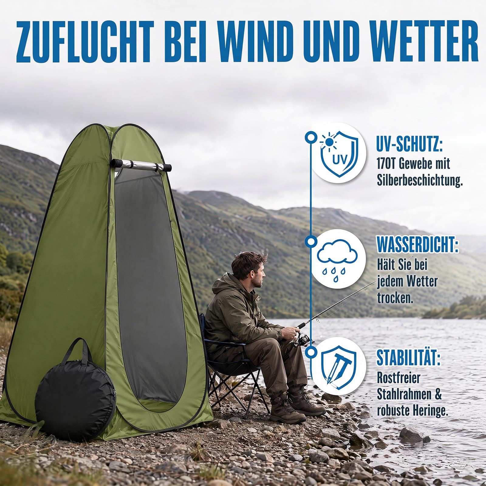 Pop Up Duschzelt, Zelt mit Tragetasche Fenster & Campingzubehör, Mobile Umkleidezelt, Camping Toiletten Zelt, Sichtschutz Zelt für Outdoor, UV-Schutz wasserdicht für Camping Wandern Strand