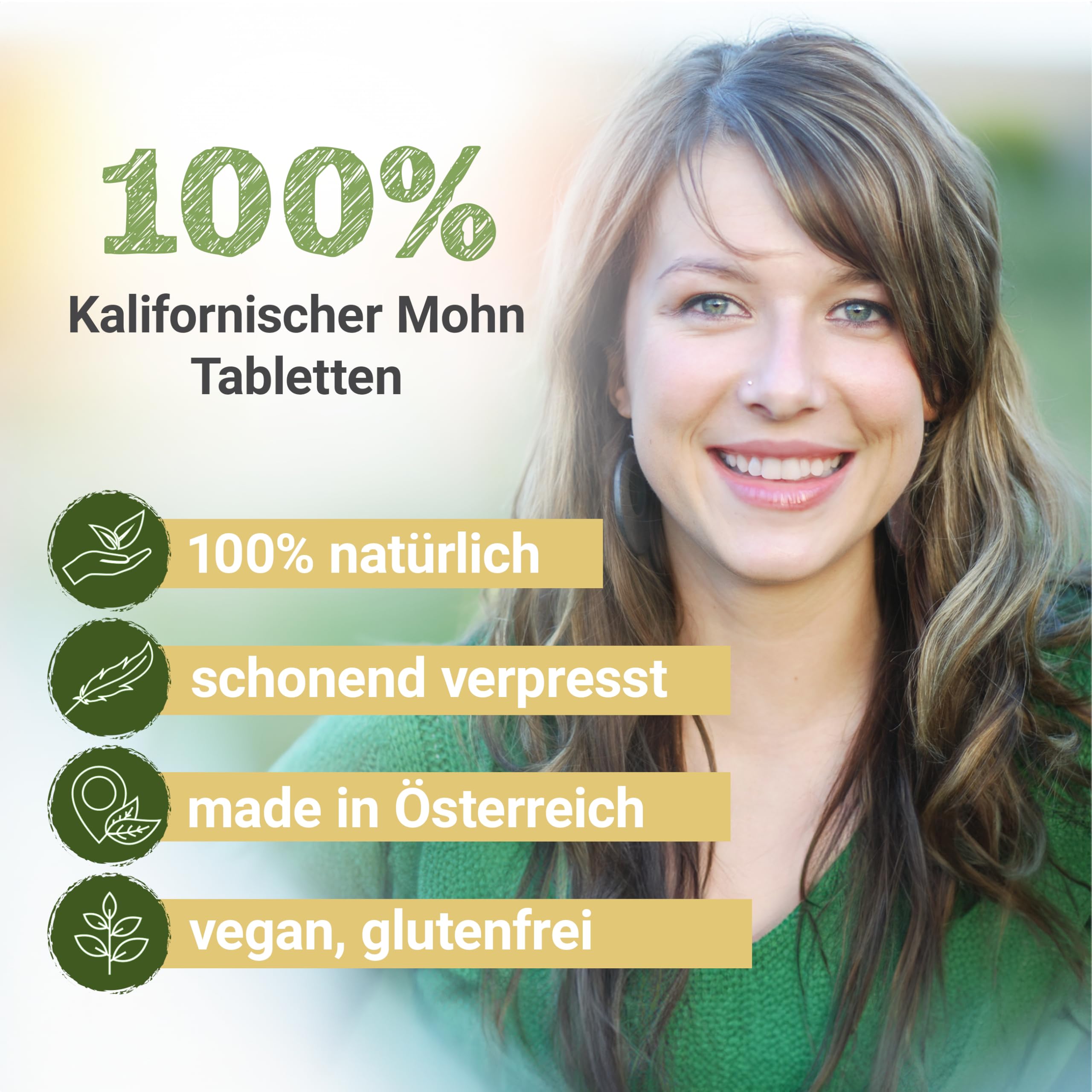 Kalifornischer Mohn Tabletten 330mg | 125 Tabletten Eschscholzia californica | Premium Qualität aus Österreich | Vegane Tabletten statt Kapseln ohne Zusatzstoffe | Schlafmützchen, California Poppy