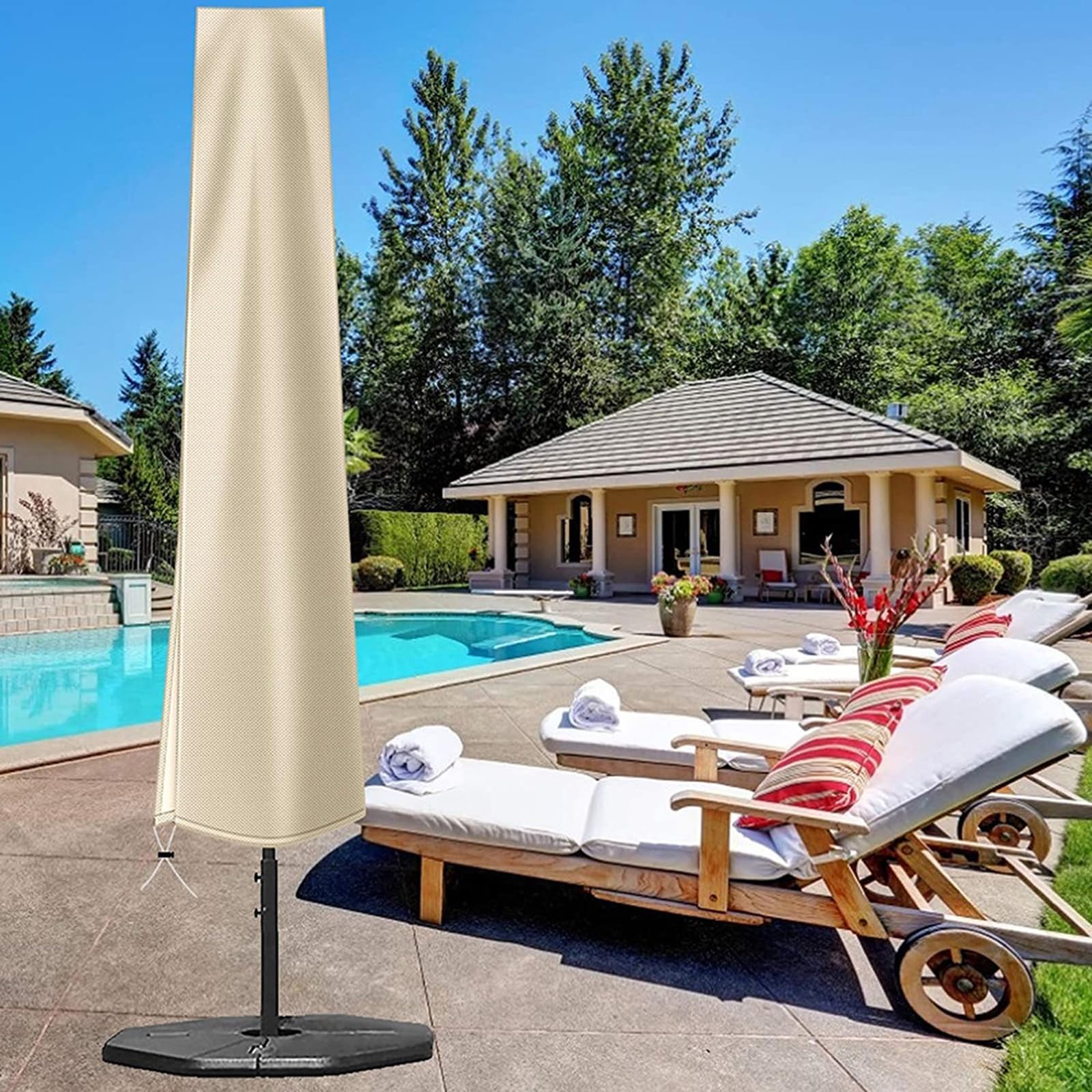 Abdeckung Für Sonnenschirm Winterfest, Wasserdichte Schutzhülle Für Ampelschirm Mit Reißverschluss Und Stab, Wetterfeste Schirmhülle Für Outdoor Garten (Beige Kaffee,600D:200*55/60cm)