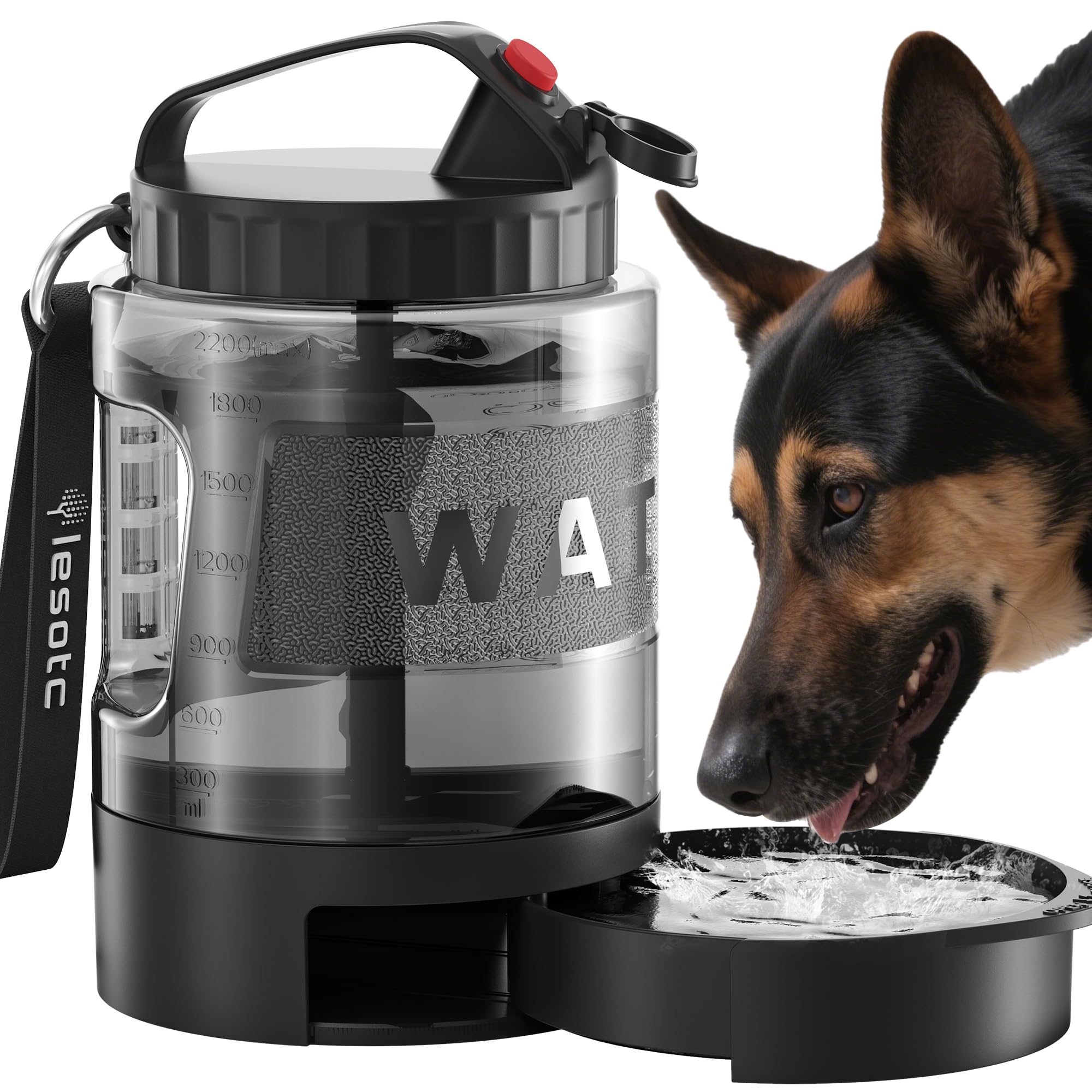 Botella de agua para perros de 76 onzas, dispensador grande de cuenco de agua para perros con cuenco extraíble, agua de viaje portátil para perro, accesorios de playa para perros, camping con perros,