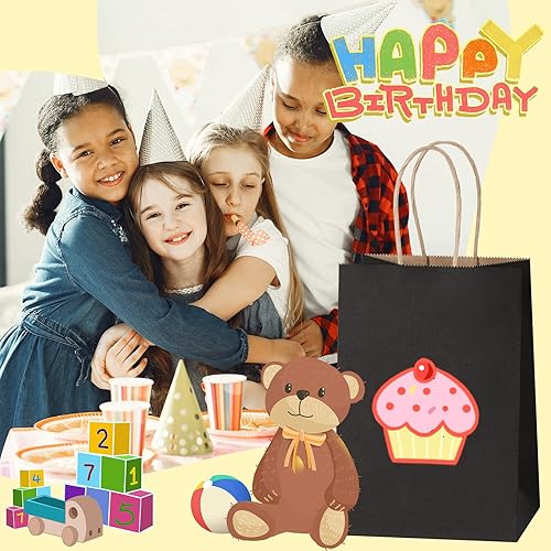 Miniatura 5 de SHOPDAY 45 bolsas de papel negras con asas, bolsas de regalo de varios tamaños de 5 x 3 x 8 y 8 x 4 x 10.5 y 10 x 5 x 13 pulgadas, 15 bolsas de