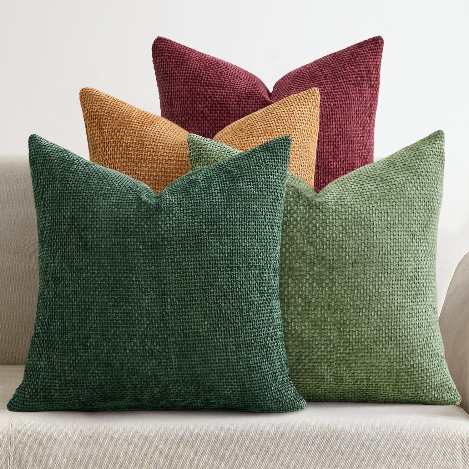 MIULEE Soft Decorative Chenille Pillow Covers Christmas Dark Green 18x18