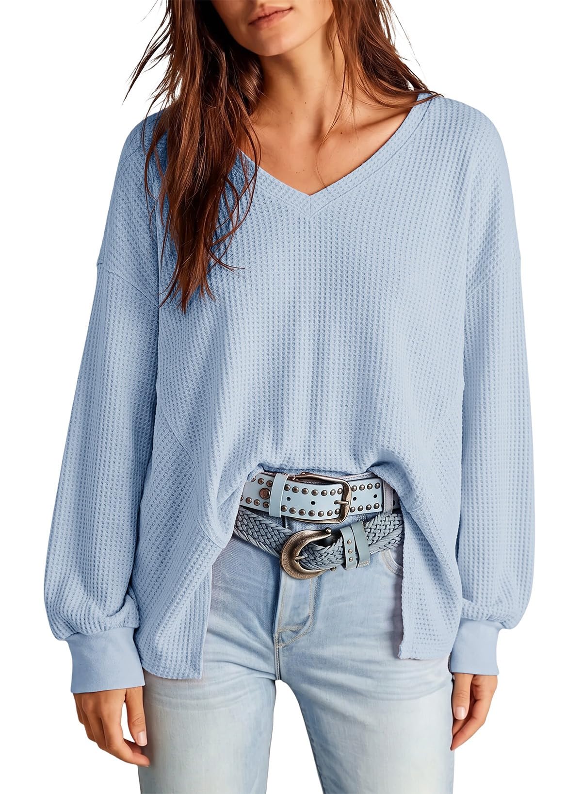 Dokotoo Womens Waffle Knit Tops Trendy Fashion 2026 Oversized T Shirts