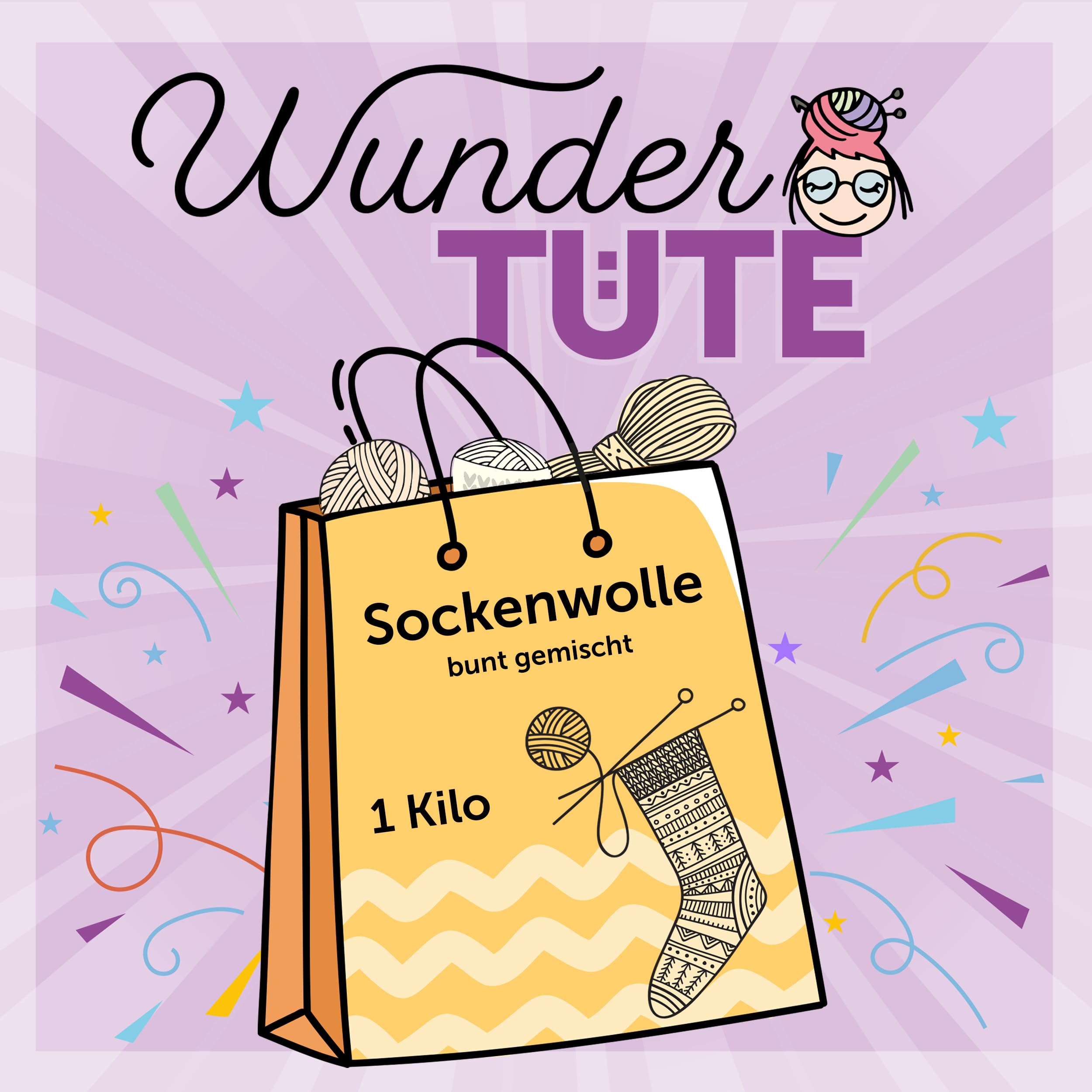 Frida's Wollhaus Wundertüte 1 kg Sockenwolle Neuware Wollpaket Mischpaket Überraschung Garn Wolle Stricken Häkeln