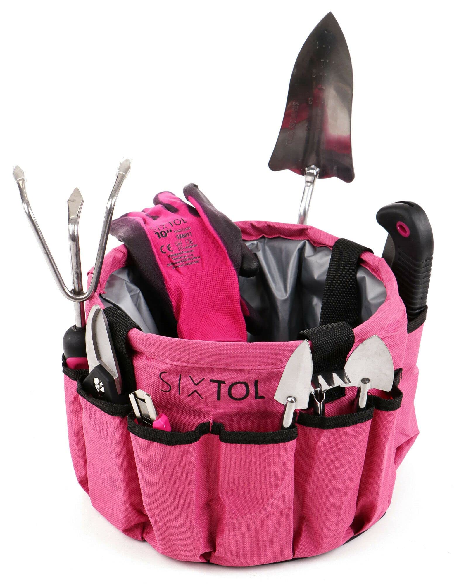 Garden PINK - Set di 10 attrezzi da giardino, 10 pezzi, accessori da giardino in acciaio inox, pratica borsa da giardino come regalo per donne, per giardinieri e donne