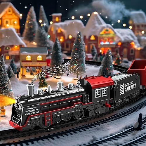 Miniatura 2 de EPPO Mini pistas de tren, 13 piezas de juguetes de tren eléctrico con luces y sonidos, tren de juguete retro clásico locomotora de vapor, juguetes