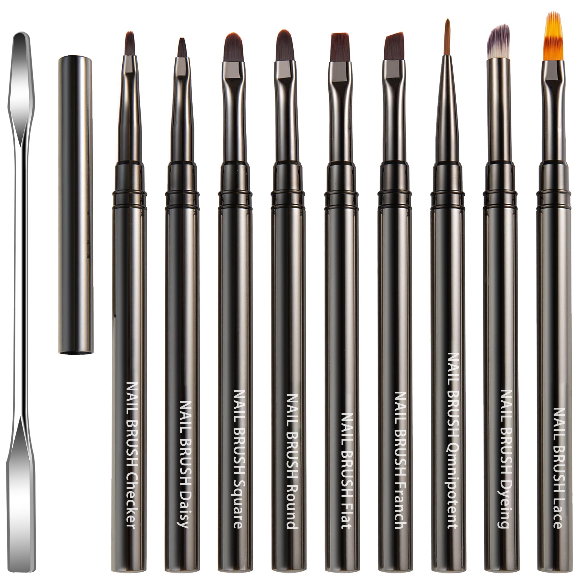 Justit Set di 10 pennelli per unghie in gel, pennello per unghie, pennello per unghie in gel, pennello per nail art, pennello da disegno per unghie, set di pennelli per principianti, tappo incluso
