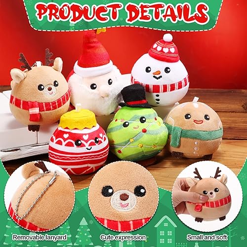 Miniatura 2 de 6 adornos de peluche de Navidad, Papá Noel, muñeco de nieve, alce, hombre de jengibre, bolas de árbol de Navidad, decoraciones para vacaciones de