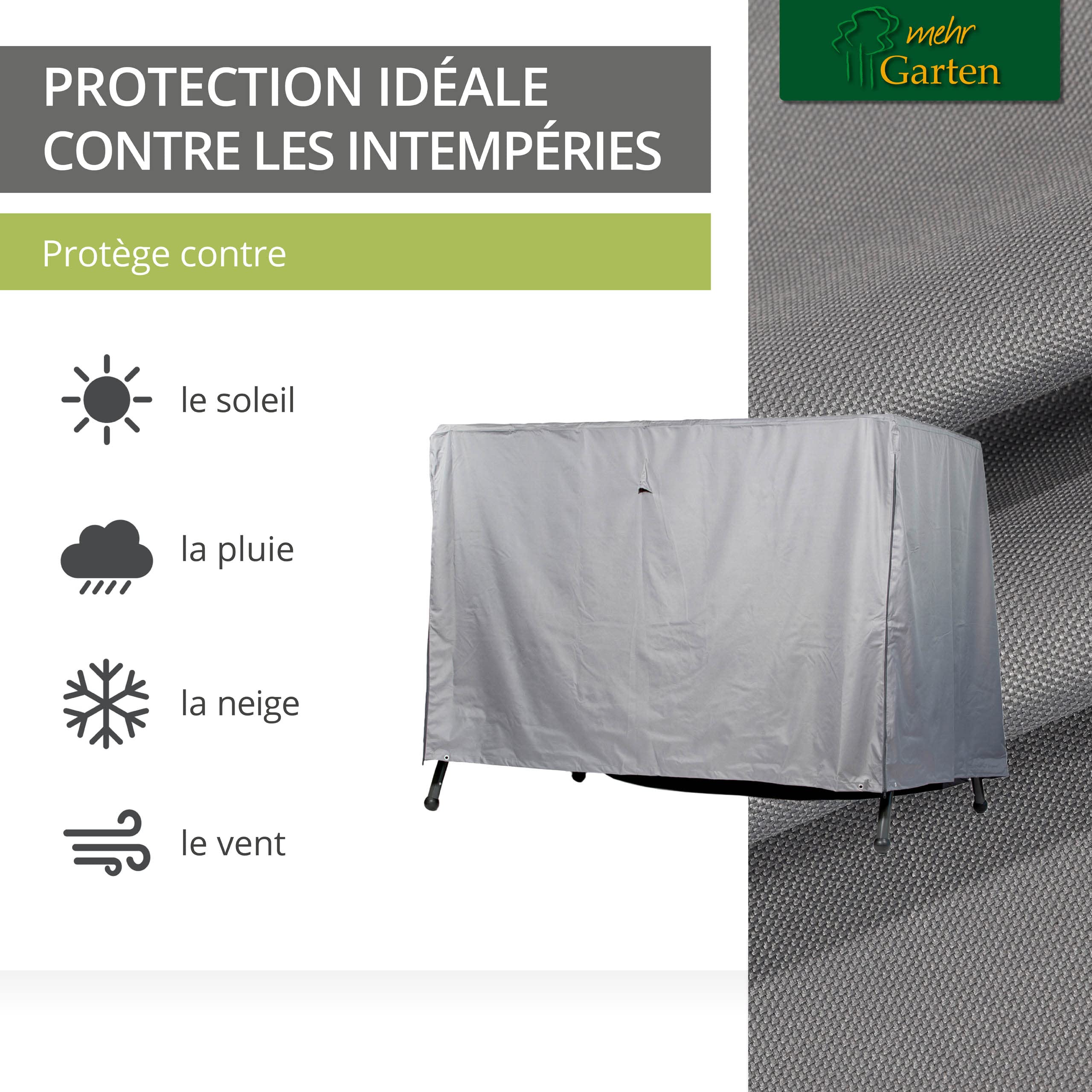 Housse de protection pour balancelle | 220 x 160 x 150 cm | polyester tissé Oxford 600D, couleur : gris