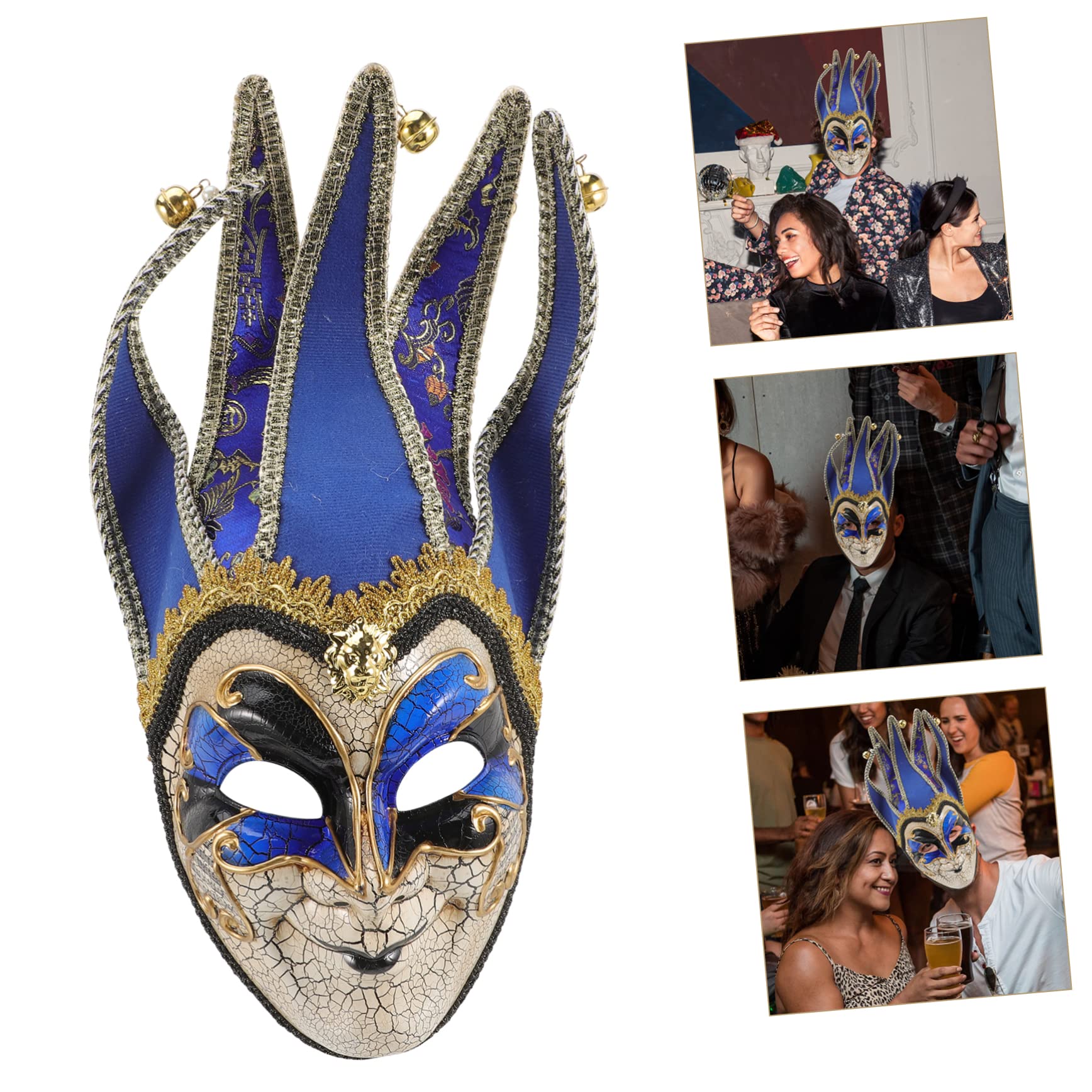 COLLBATH Maschera Uomo Effetto Crepato in Ps Leggera e Sicura Corda per Feste di Halloween e Carnevale Design Full Face Motivo Delicato Blu