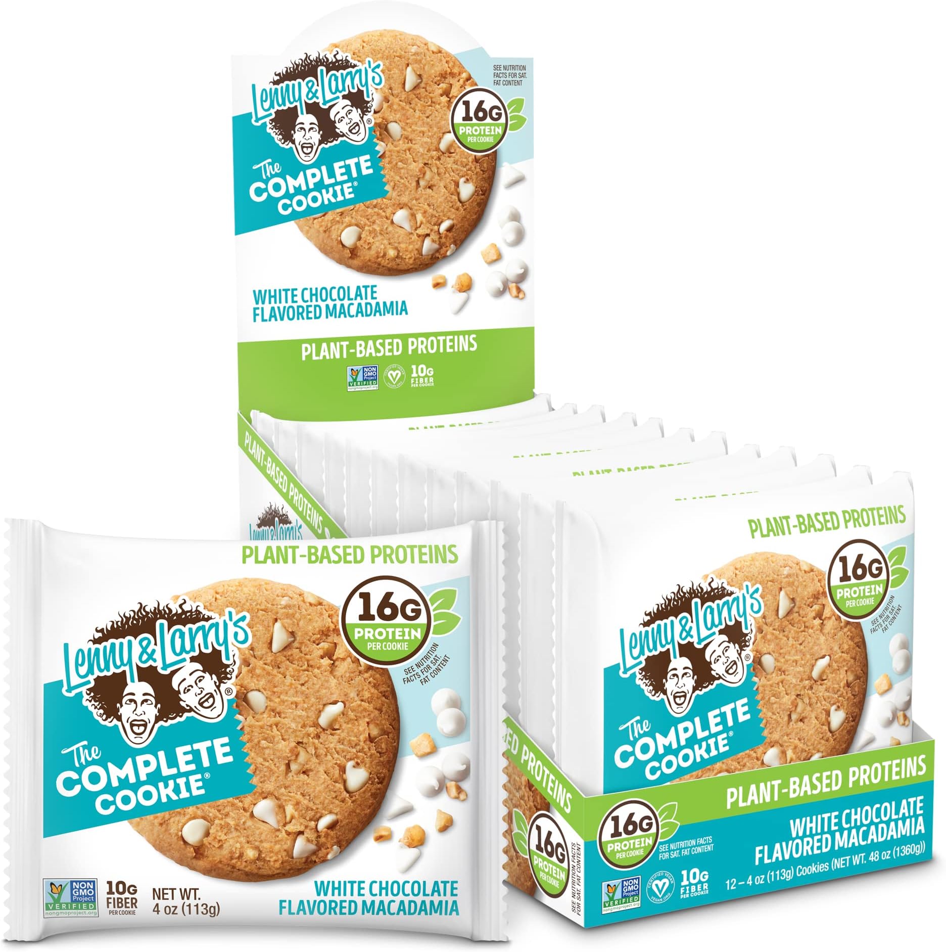 Complete Protein Cookie, [White Chocolate Macadamia], Chewy Soft Baked, 16g Plant Protein, Vegan, Non-GMO, High Fiber, [4 Ounce] Cookie (Pack of 12)