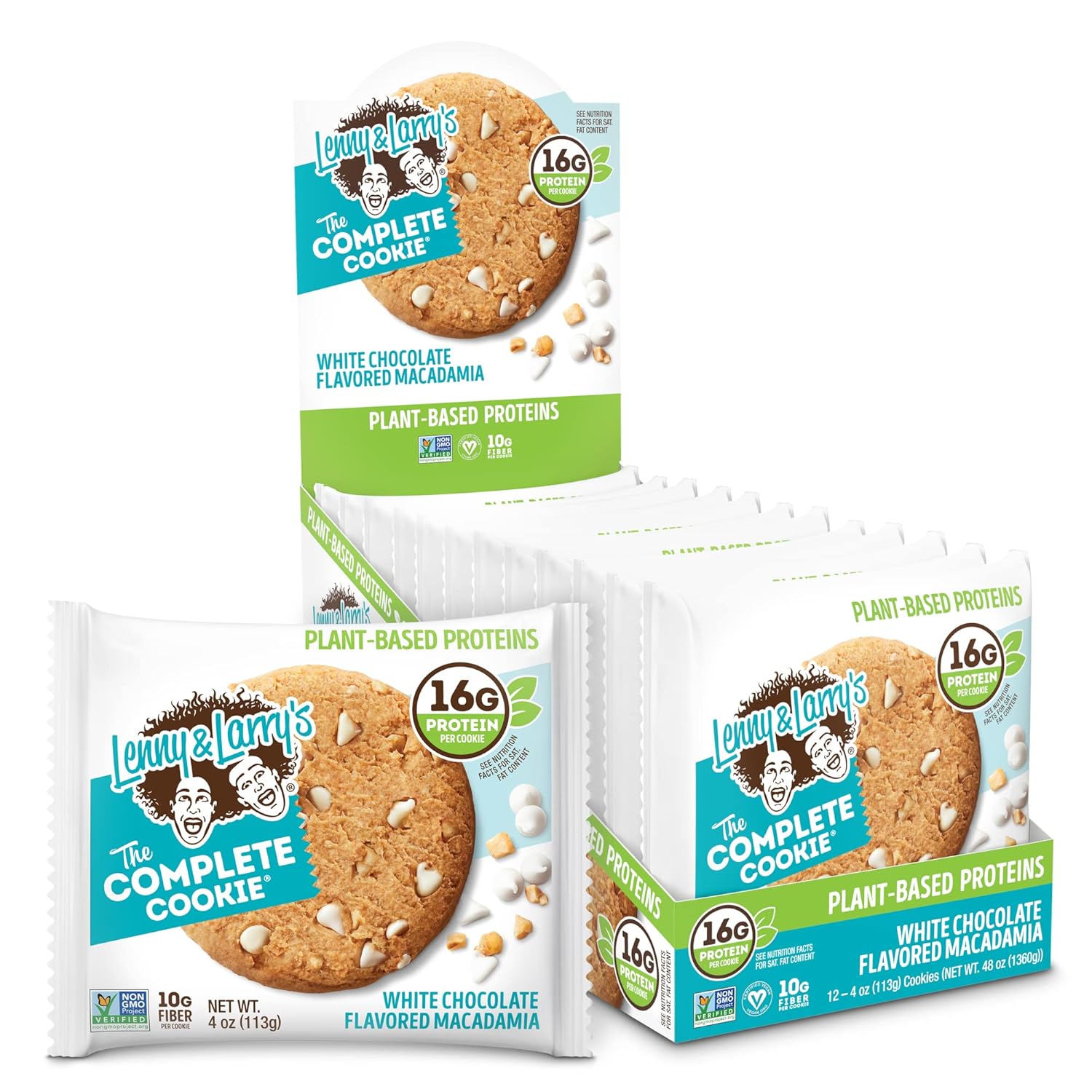 Lenny & Larry's Complete Protein Cookie, [White Chocolate Macadamia], Chewy Soft Baked, 16g Plant Protein, Vegan, Non-GMO, High Fiber, [4 Ounce] Cookie (Pack of 12)